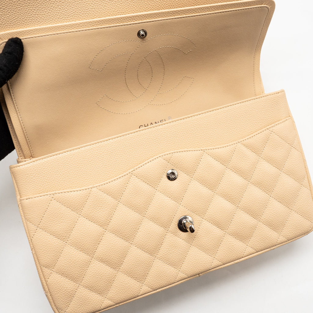 CHANEL JUMBO CLASSIC DOUBLE FLAP BAG CAVIAR BEIGE SHW