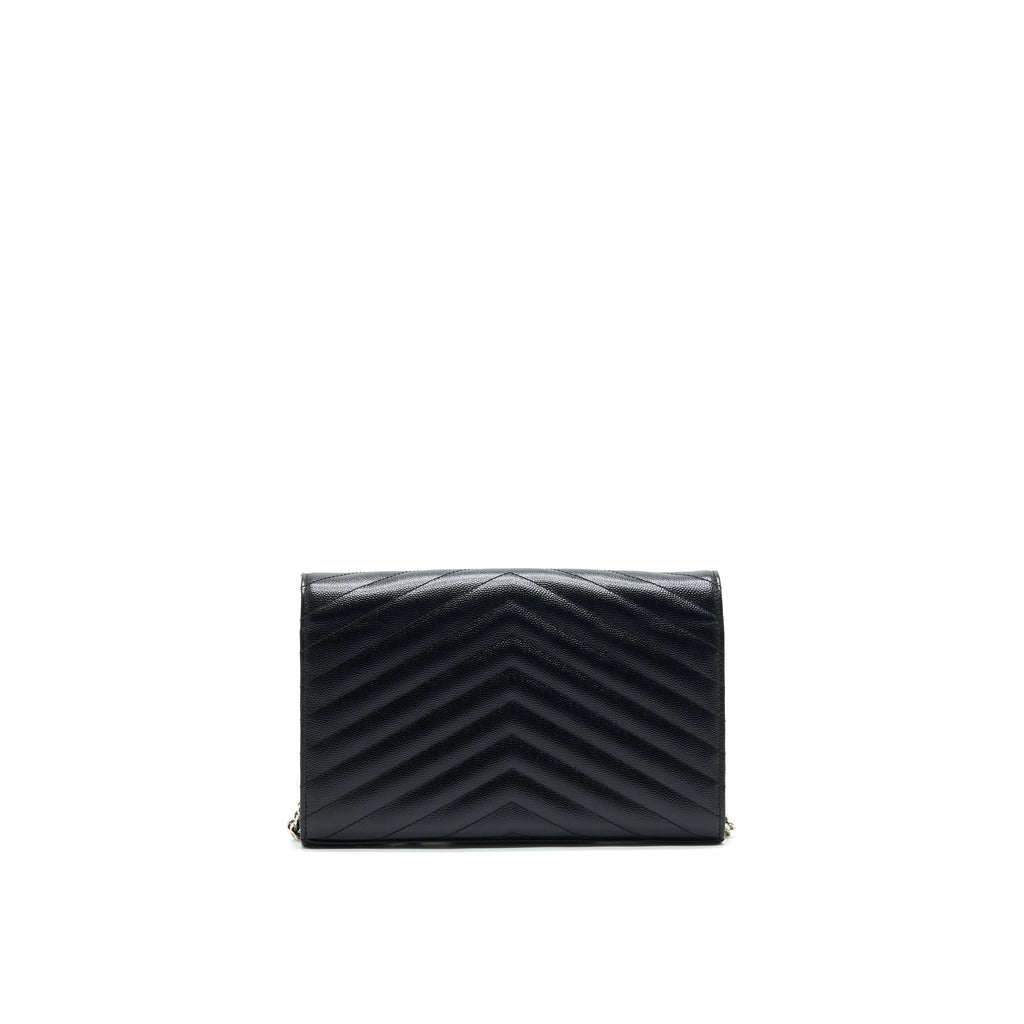 SAINT LAURENT ENVELOPE MONOGRAM WALLET ON CHAIN IN SHW