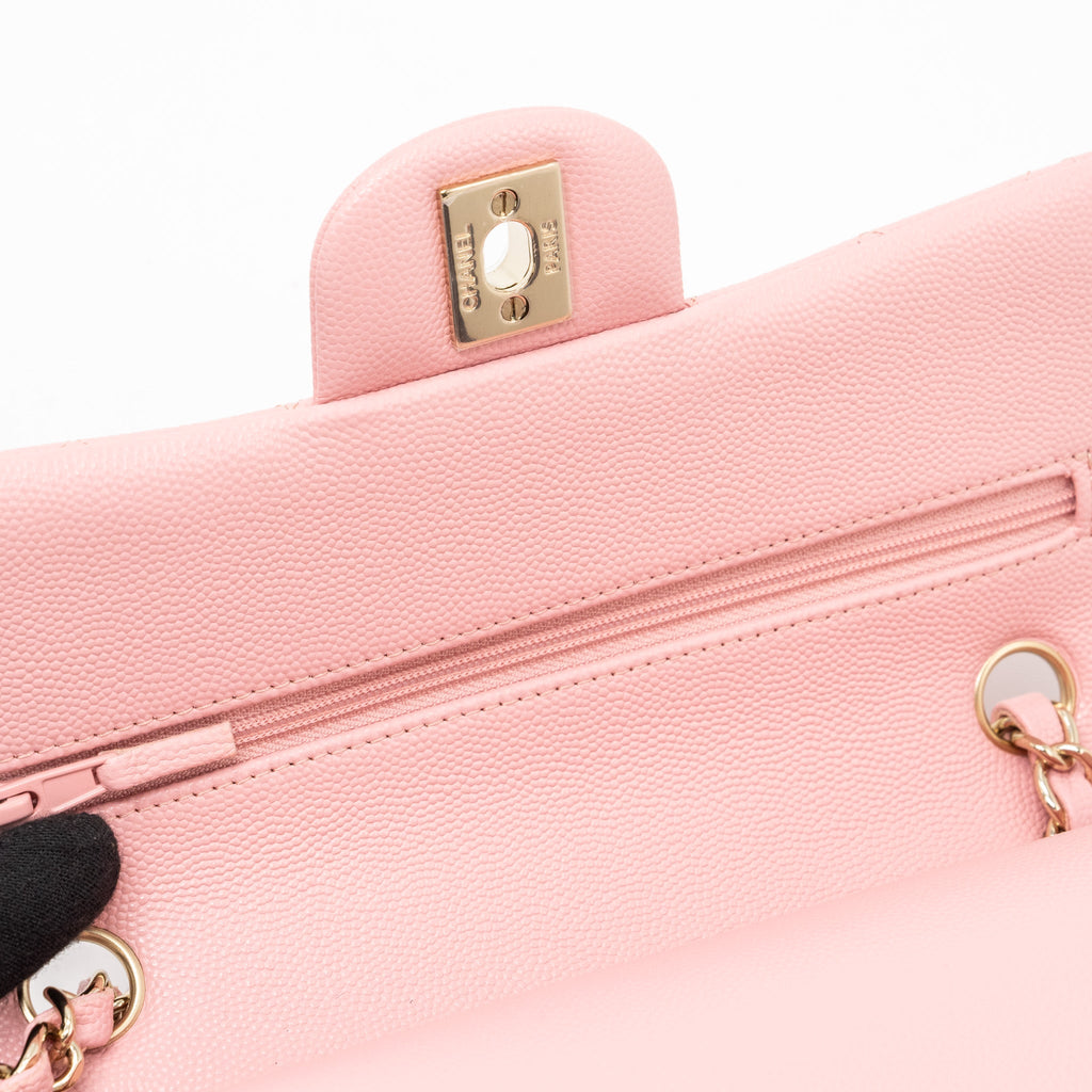 CHANEL 22C SMALL CLASSIC DOUBLE FLAP BAG CAVIAR LIGHT PINK LGHW(MICROCHIP)