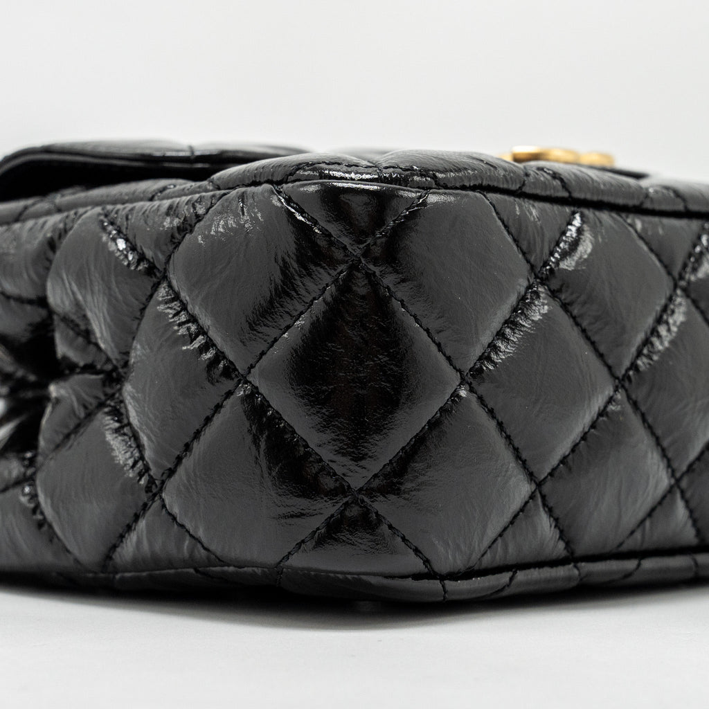 CHANEL 23C SMALL HOBO BAG SHINY CALFSKIN BLACK BRUSHED GHW(MICROCHIP)