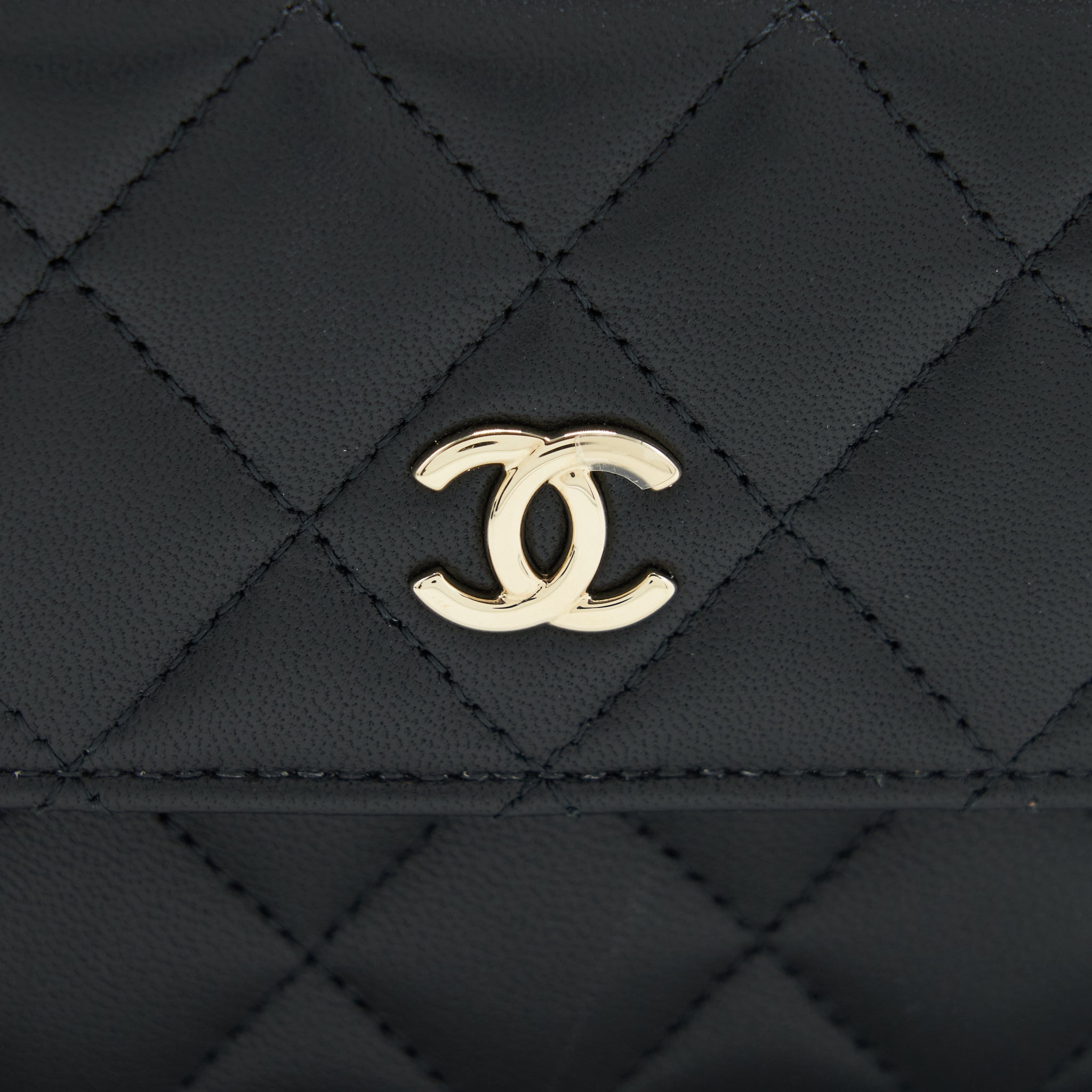 CHANEL MINI FLAP CARD HOLDER RIBBON CHAIN LAMBSKIN BLACK LGHW