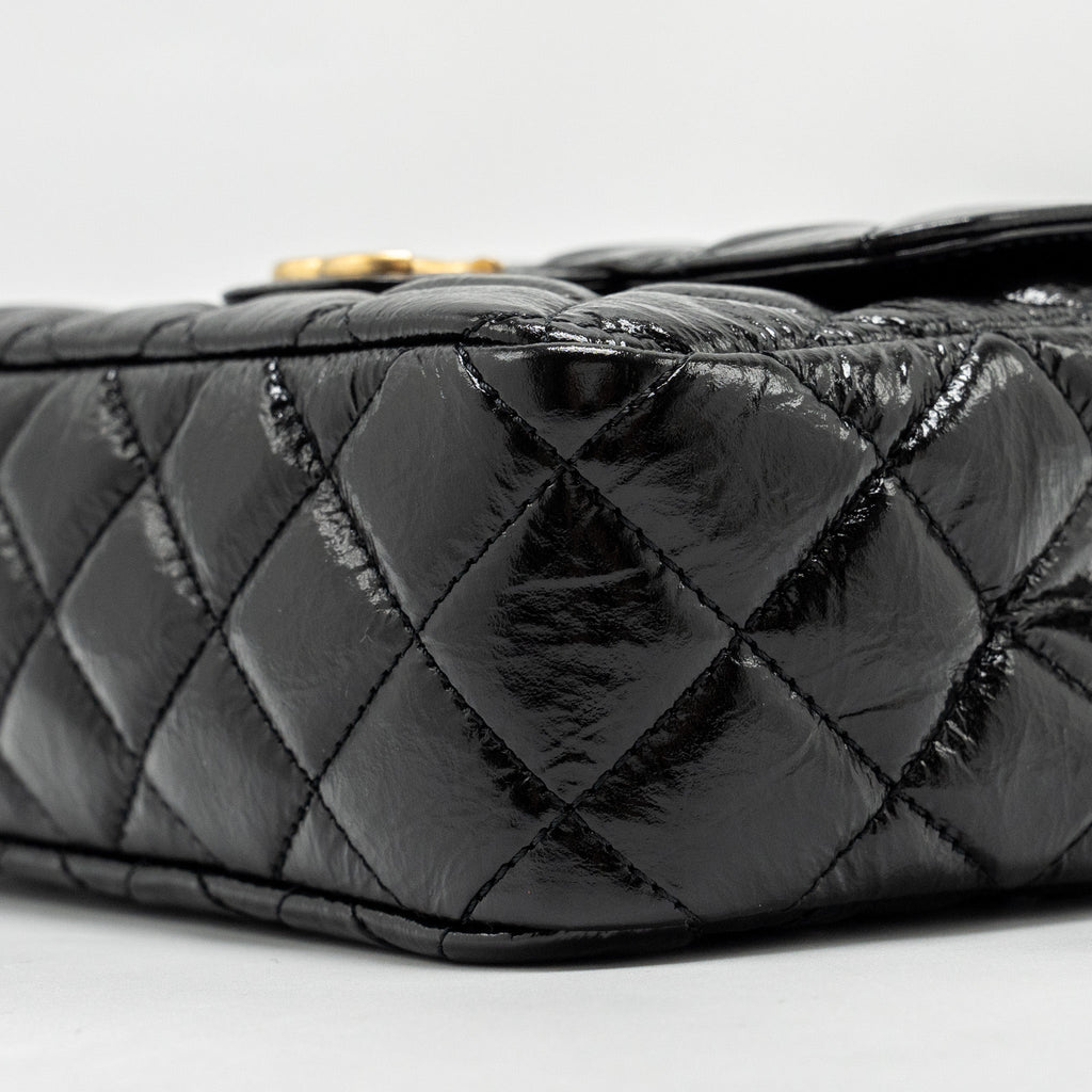 CHANEL 23C SMALL HOBO BAG SHINY CALFSKIN BLACK BRUSHED GHW(MICROCHIP)