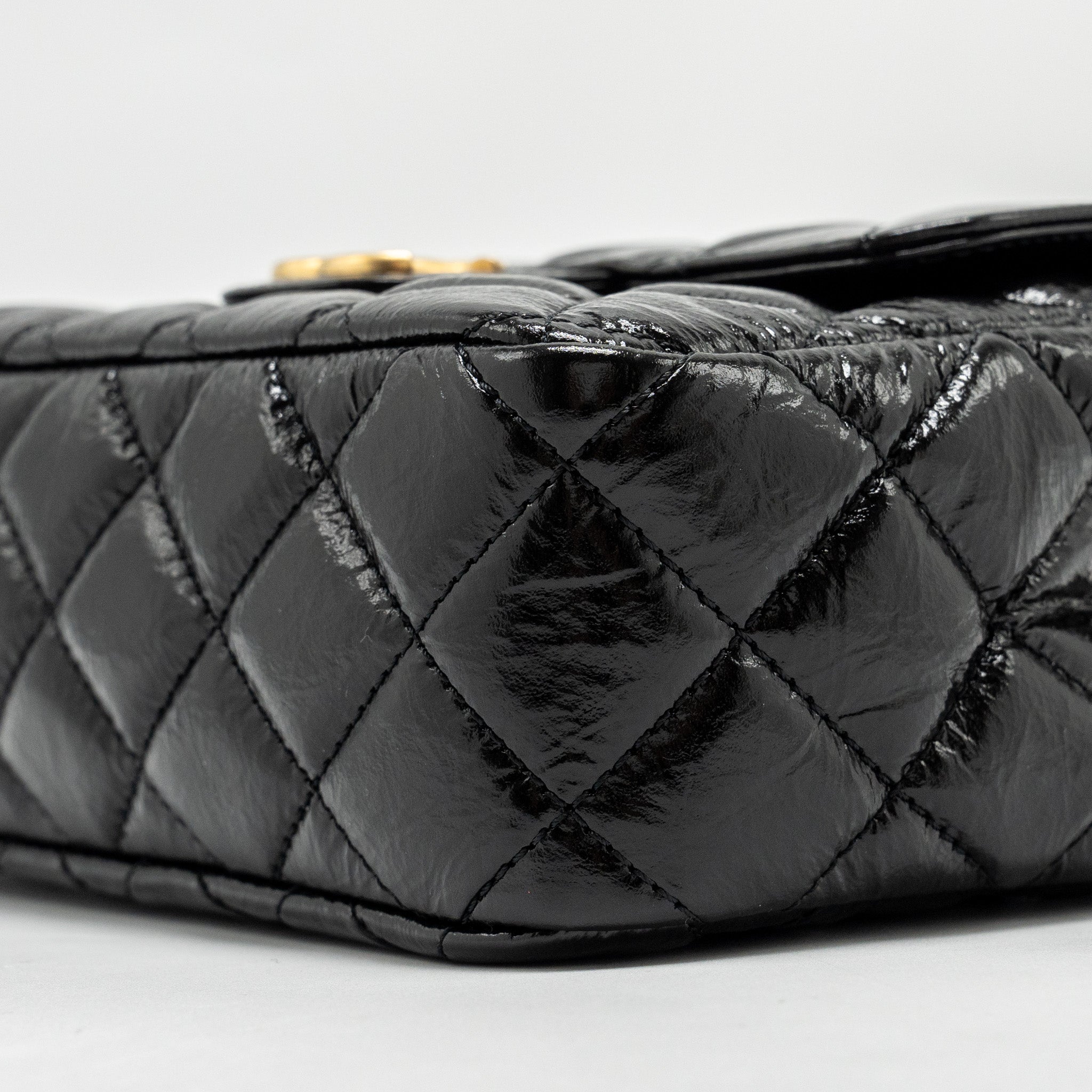 CHANEL 23C SMALL HOBO BAG SHINY CALFSKIN BLACK BRUSHED GHW(MICROCHIP)