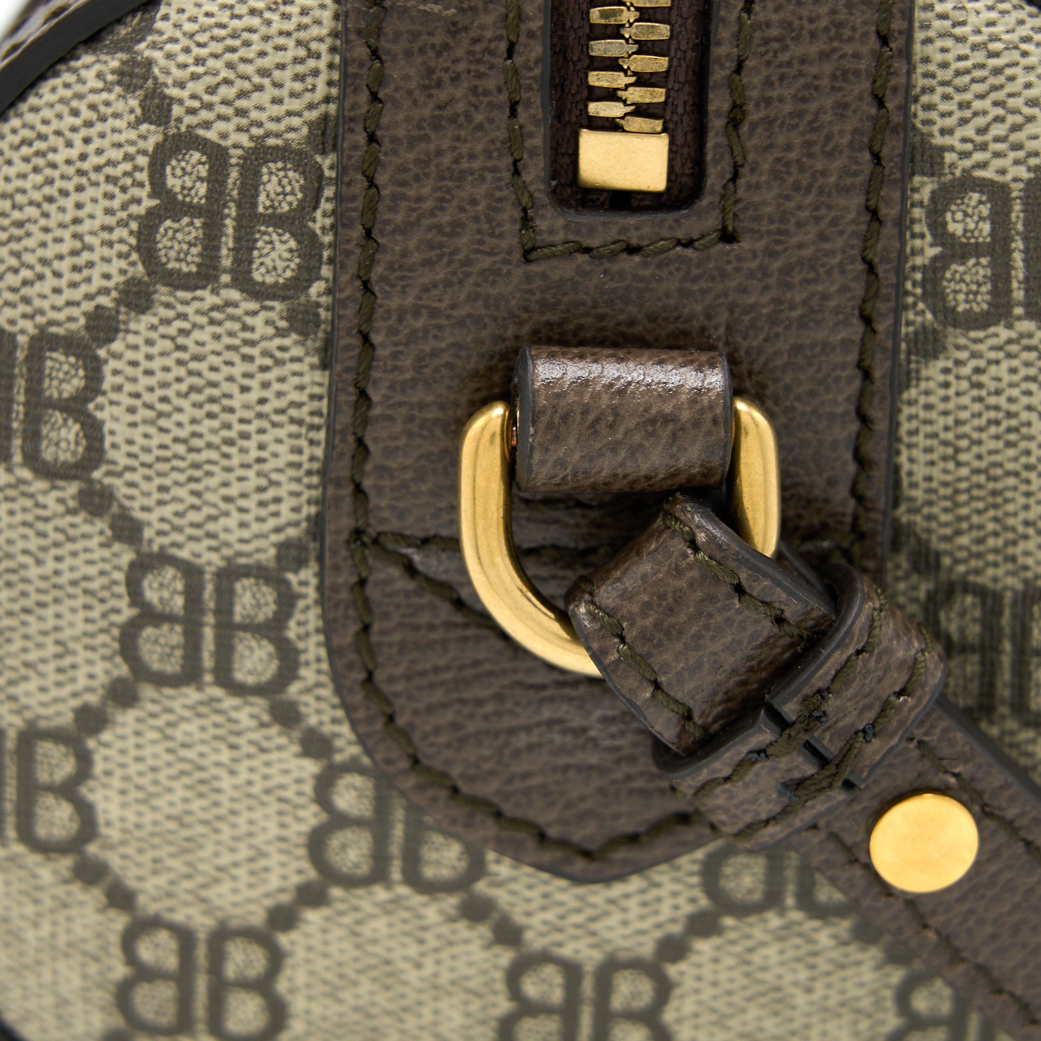 BALENCIAGA X GUCCI BOWLING BAG CANVAS/LEATHER BROWN BRUSHED GHW