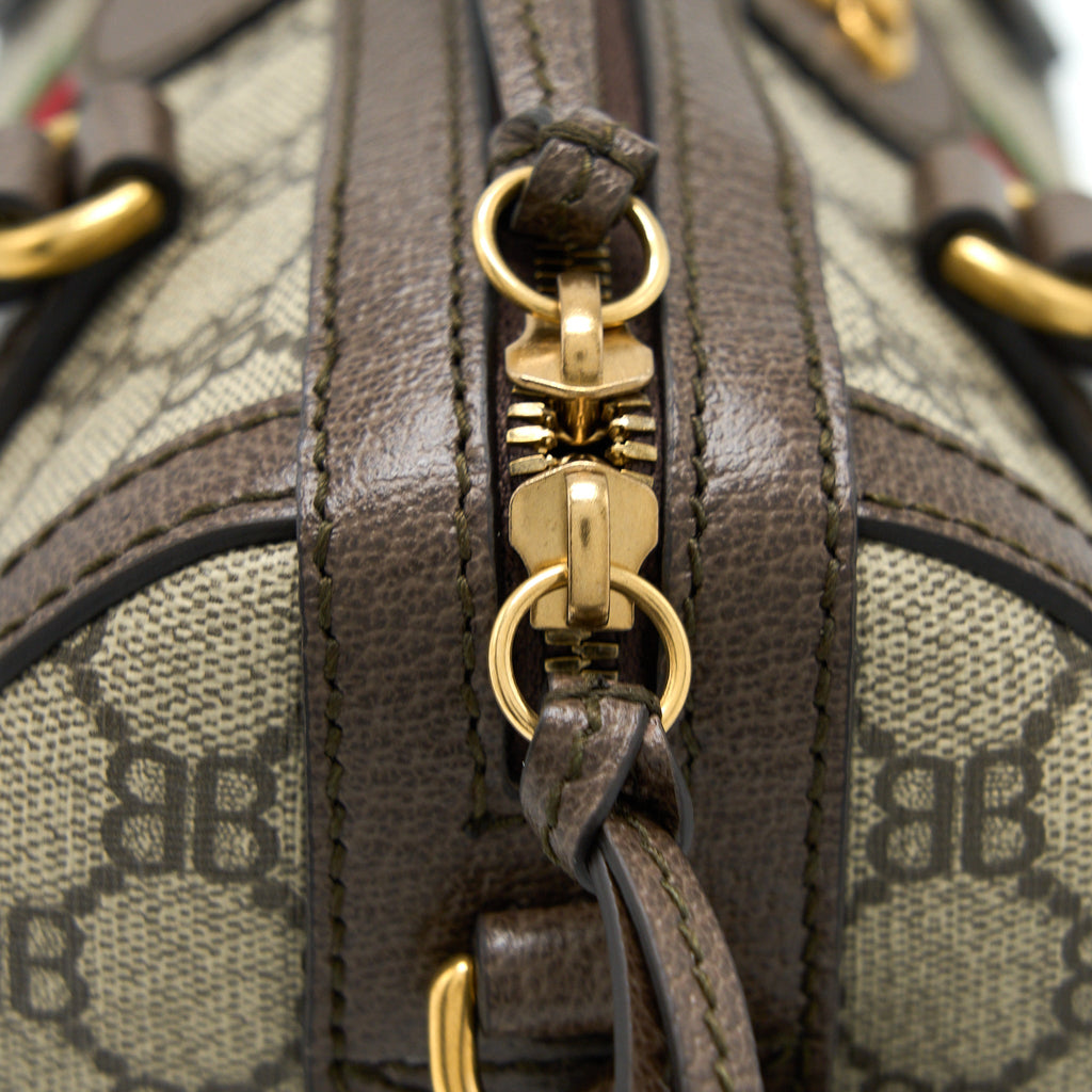 BALENCIAGA X GUCCI BOWLING BAG CANVAS/LEATHER BROWN BRUSHED GHW