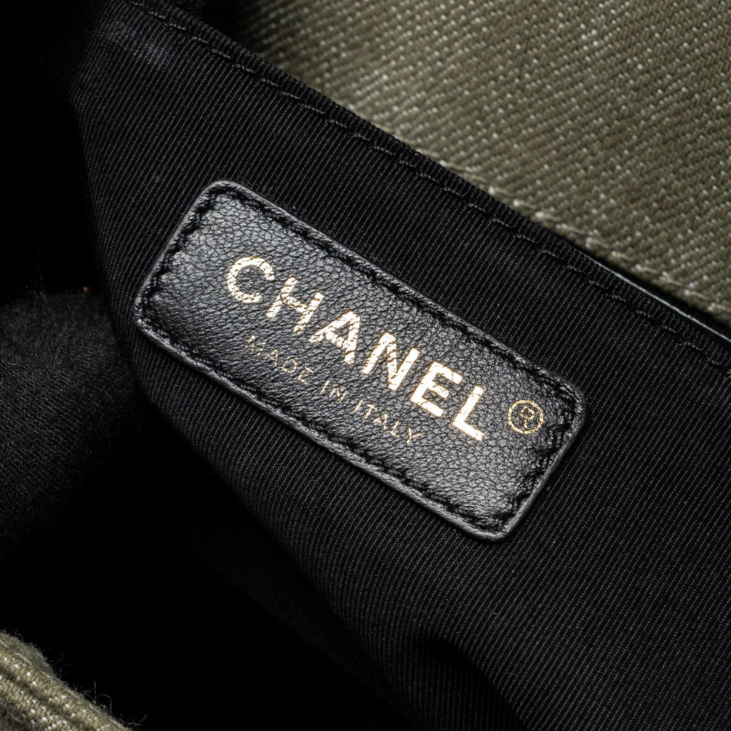 CHANEL MEDIUM BOY BAG DENIM OLIVE GREEN BRUSHED GHW