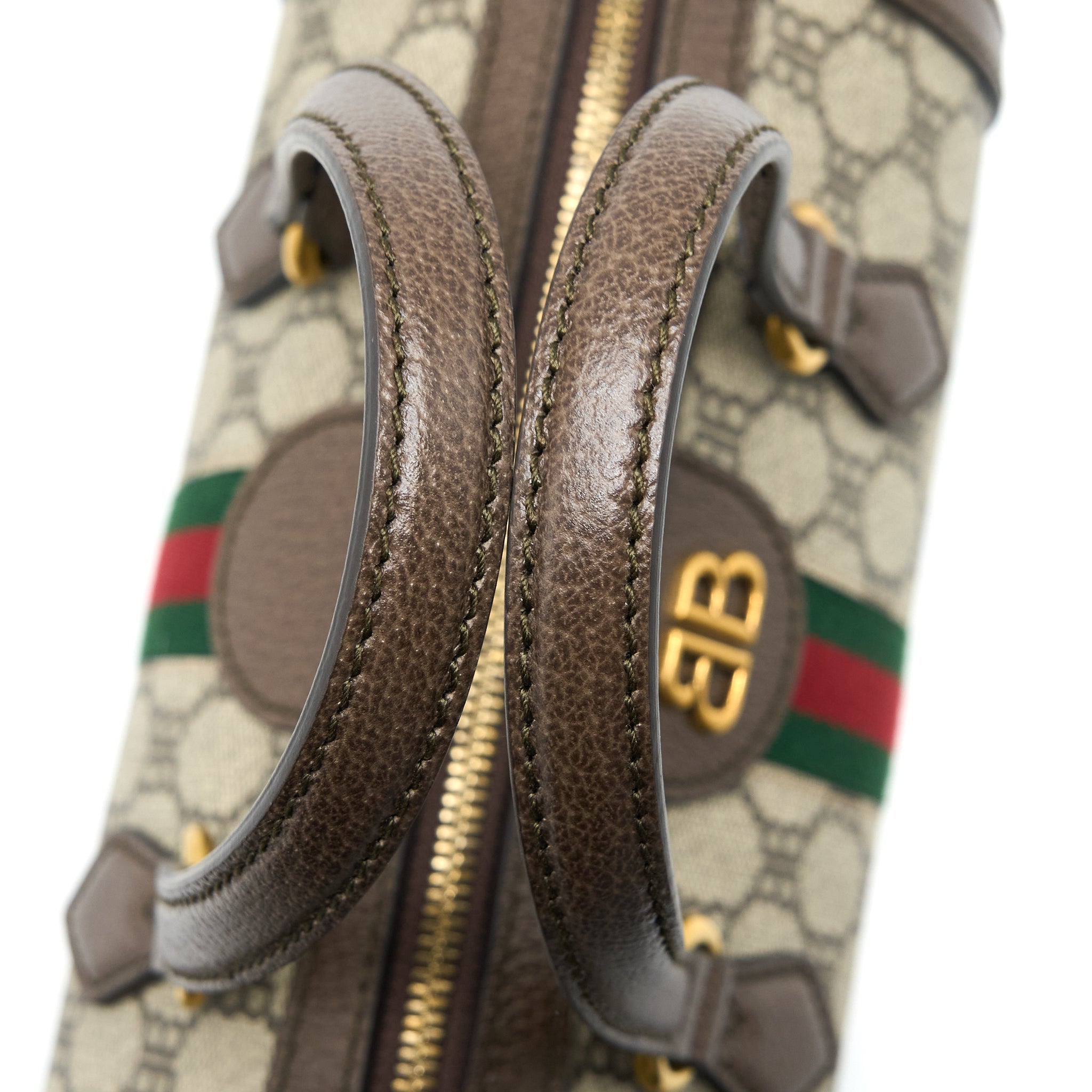 BALENCIAGA X GUCCI BOWLING BAG CANVAS/LEATHER BROWN BRUSHED GHW