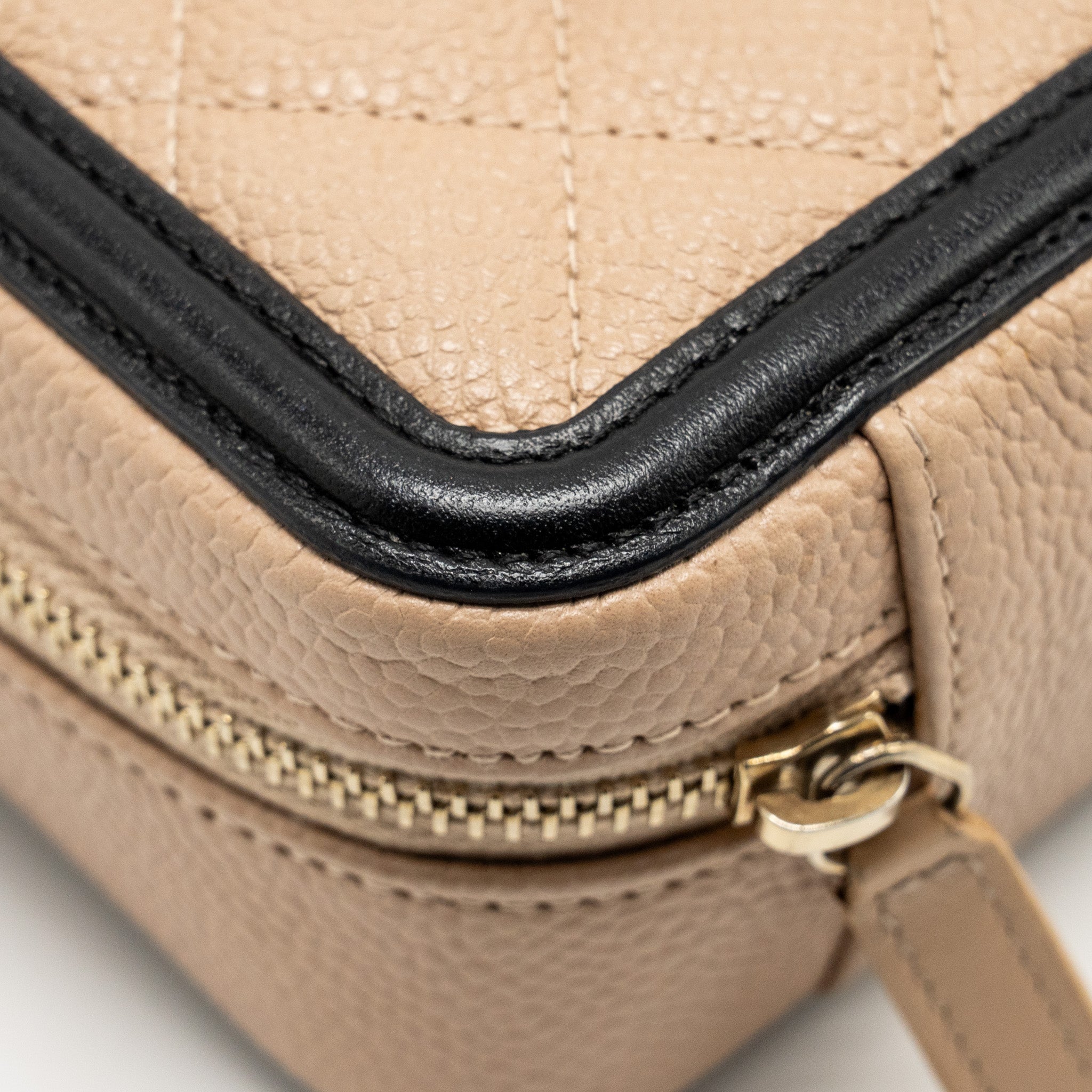 CHANEL MINI FILIGREE VANITY CLUTCH CAVIAR BEIGE / BLACK GHW