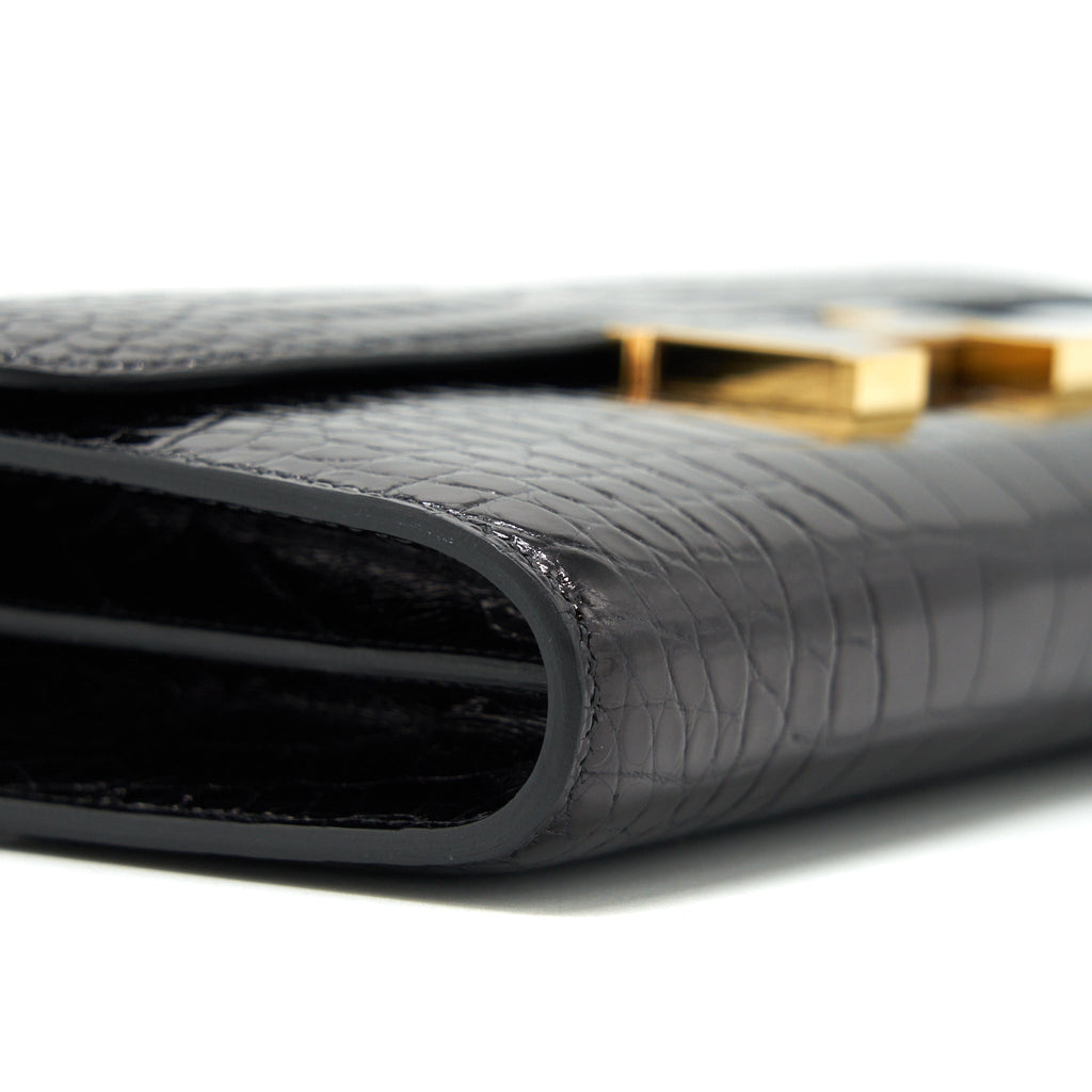 HERMES CONSTANCE TO GO ALLIGATOR MISSISSIPPIENSIS BLACK WITH BLACK HARDWARE