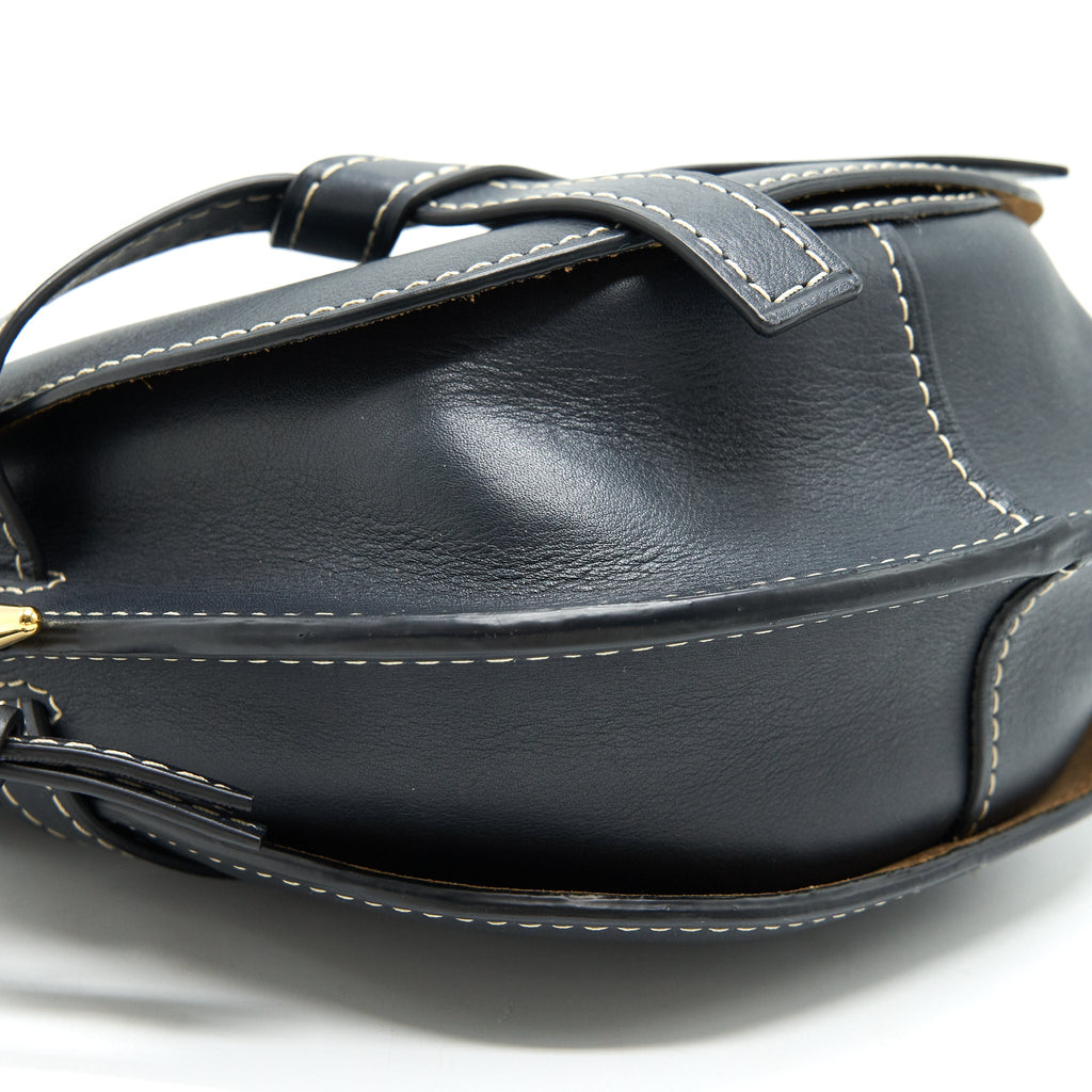 LOEWE SMALL GATE LEATHER SADDLE BAG MIDNIGHT BLUE