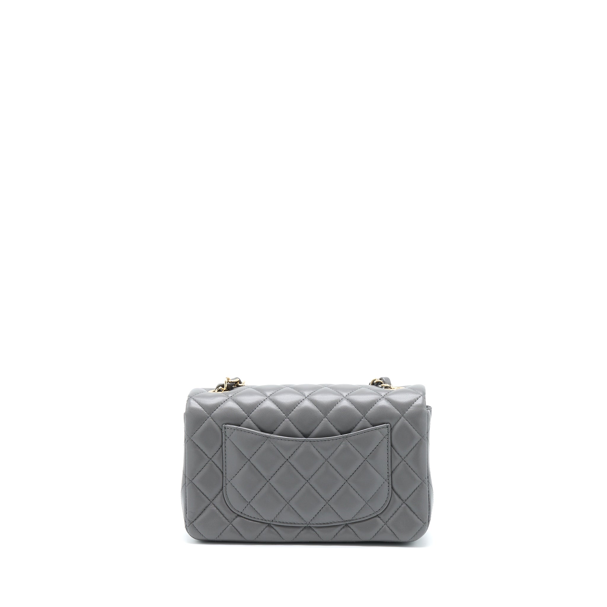 CHANEL 22A MINI RECTANGULAR FLAP BAG LAMBSKIN GREY LGHW (MICROCHIP).