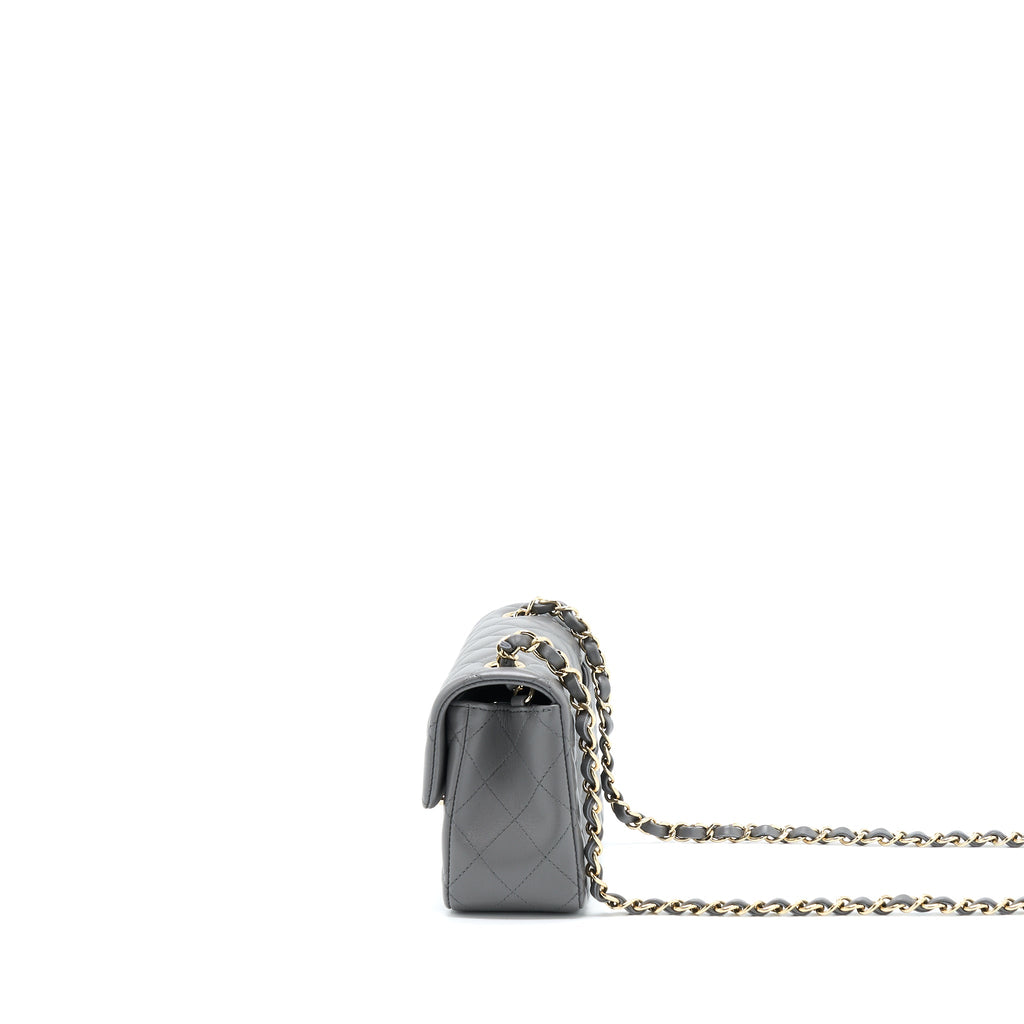 CHANEL 22A MINI RECTANGULAR FLAP BAG LAMBSKIN GREY LGHW (MICROCHIP).