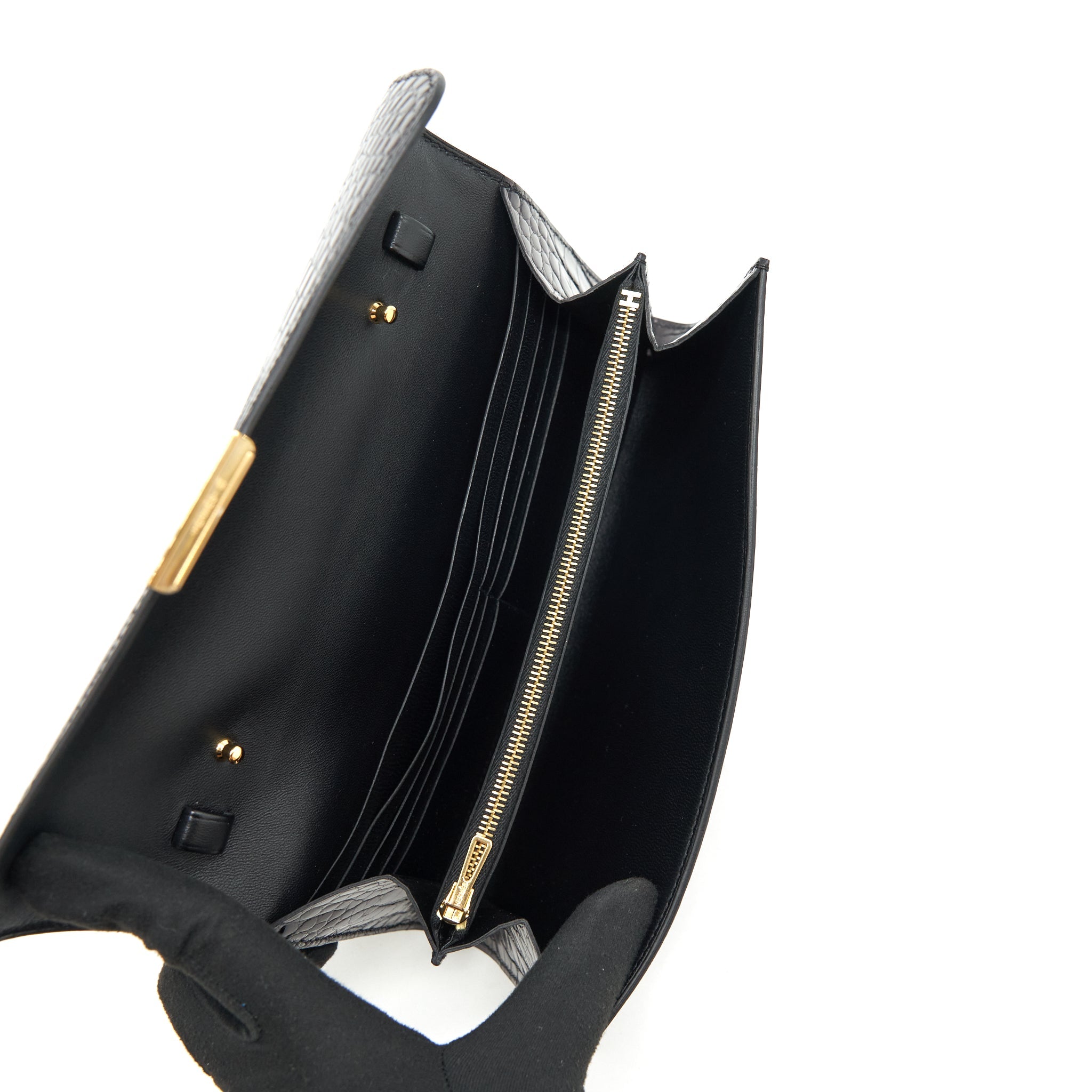 HERMES CONSTANCE TO GO ALLIGATOR MISSISSIPPIENSIS BLACK WITH BLACK HARDWARE