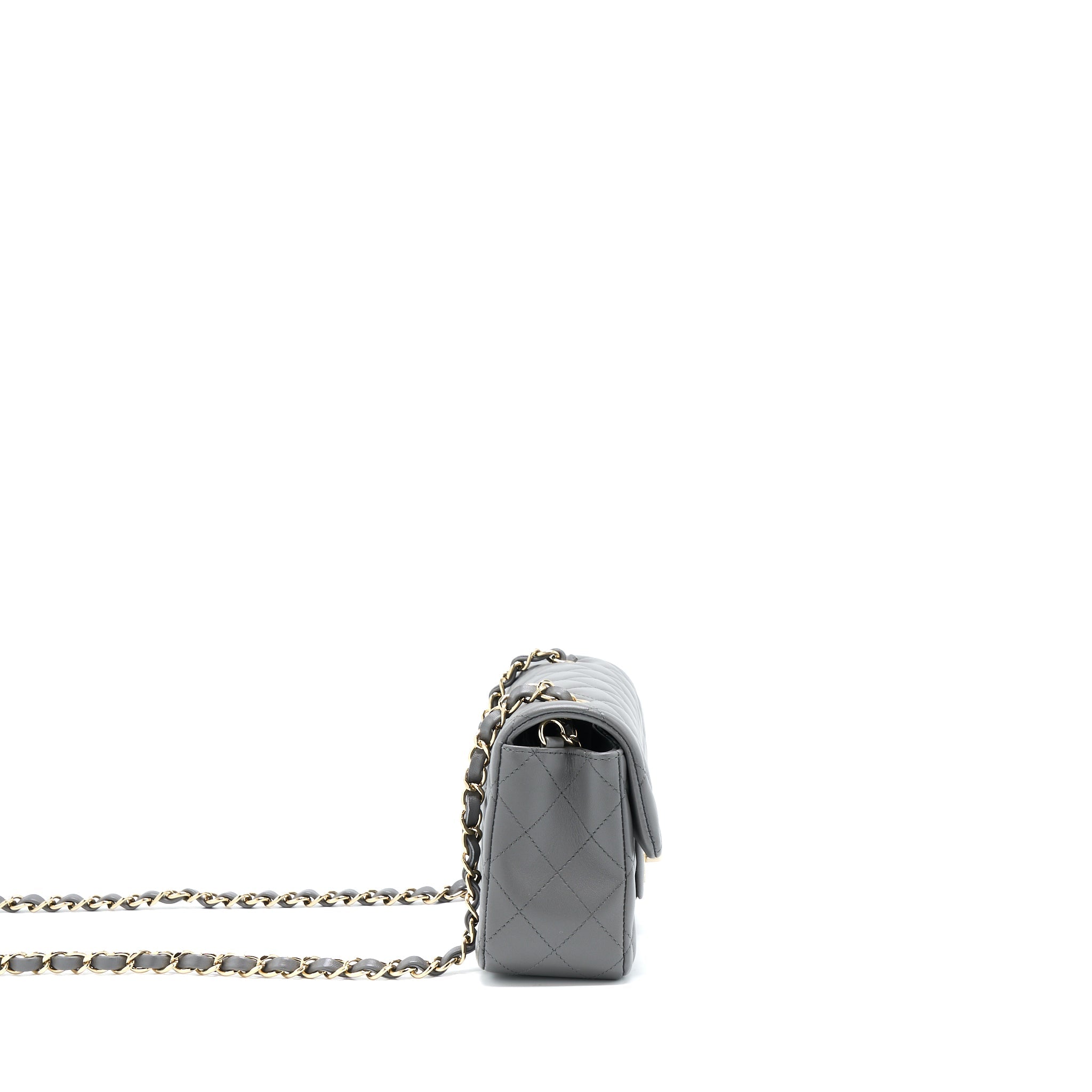 CHANEL 22A MINI RECTANGULAR FLAP BAG LAMBSKIN GREY LGHW (MICROCHIP).