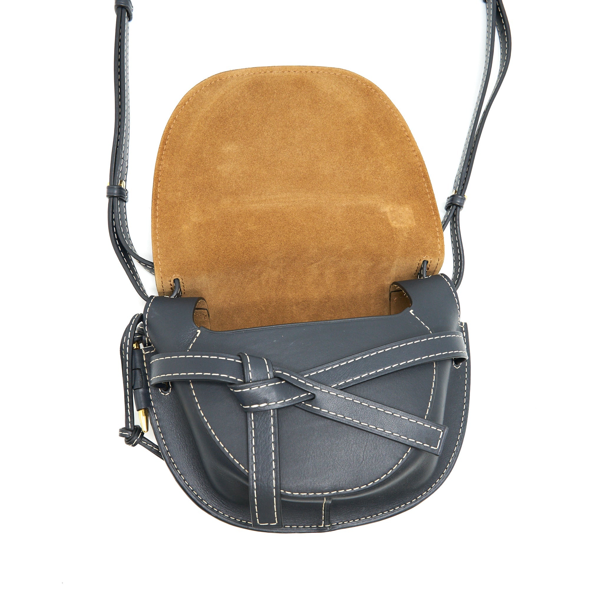 LOEWE SMALL GATE LEATHER SADDLE BAG MIDNIGHT BLUE
