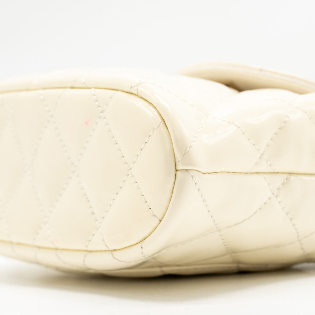 CHANEL SEASONAL SQUARE FLAP BAG WITH CHAIN PATENT WHITE LGHW (MICROCHIP)