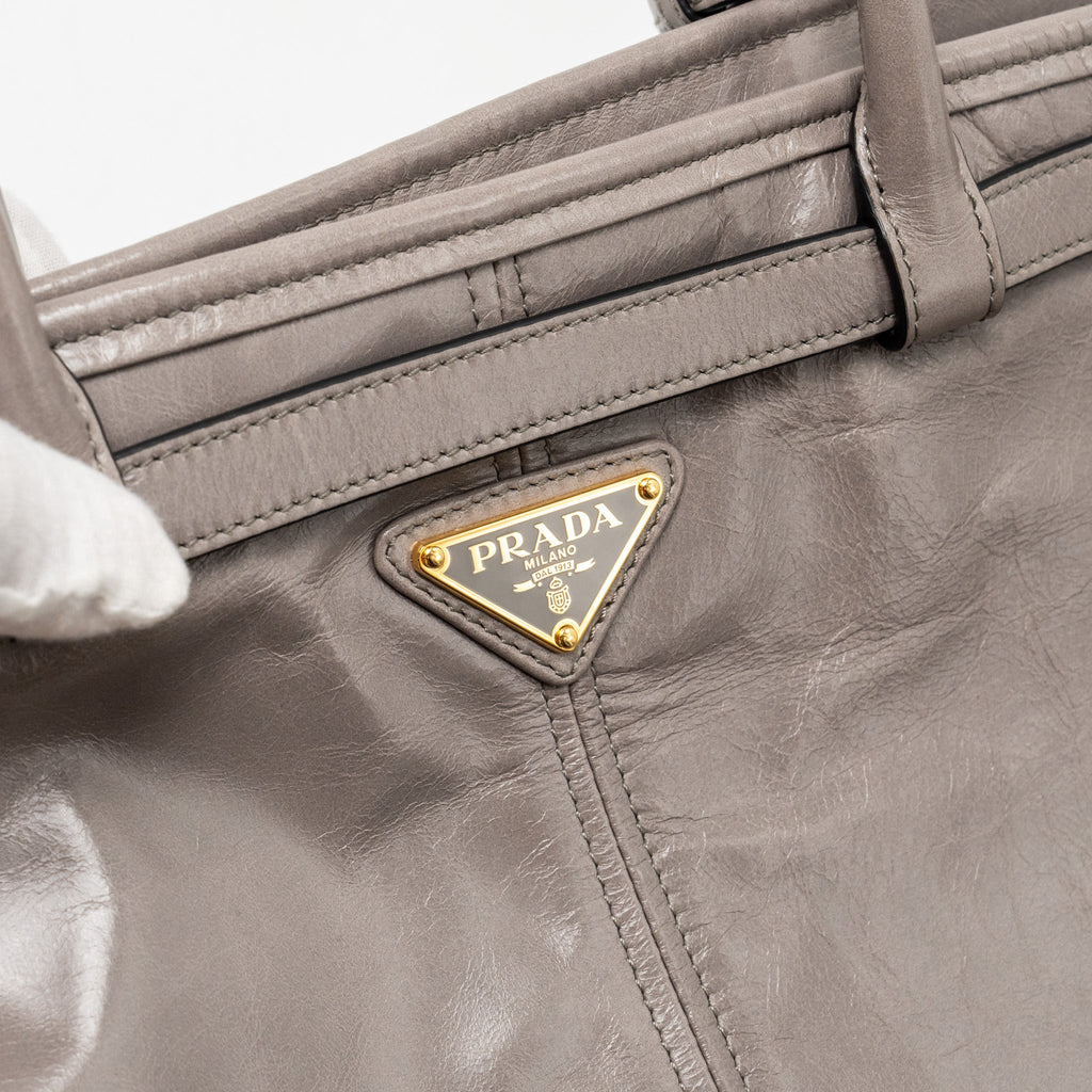 PRADA BONNIE LARGE HANDBAG CALFSKIN GREY GHW