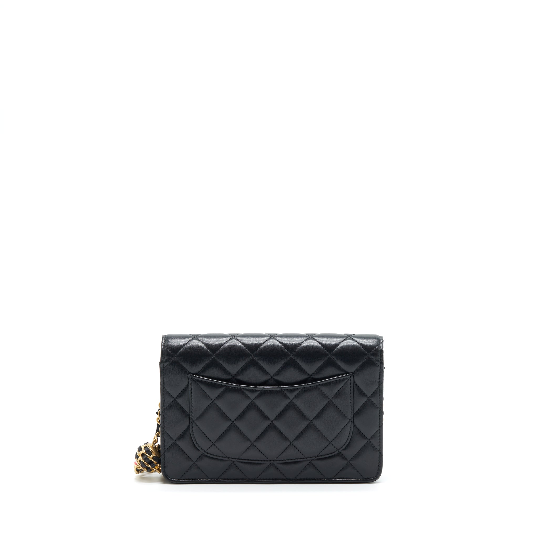 CHANEL 22S PEARL CRUSH WALLET ON CHAIN LAMBSKIN BLACK GHW (MICROCHIP)