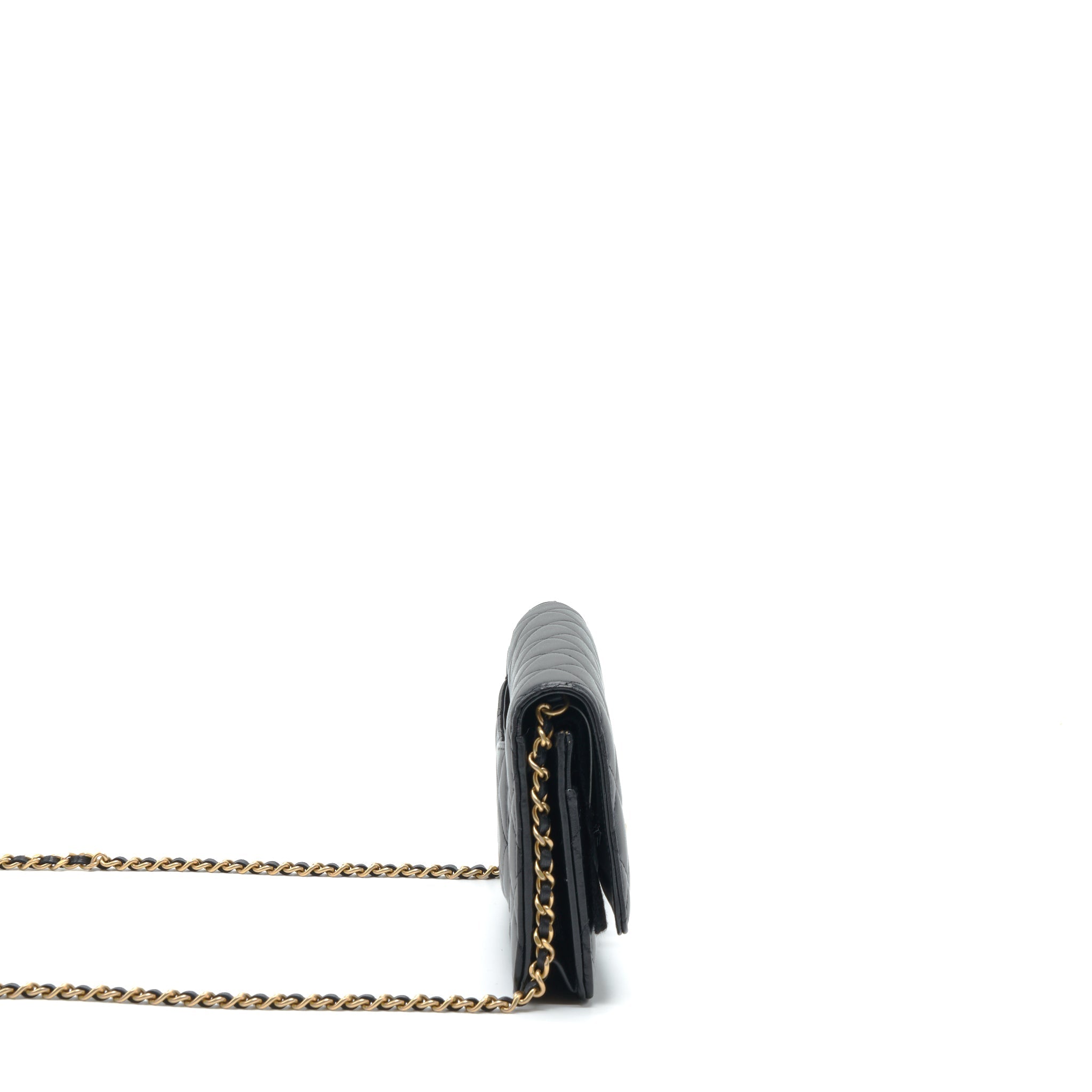 CHANEL 22S PEARL CRUSH WALLET ON CHAIN LAMBSKIN BLACK GHW (MICROCHIP)
