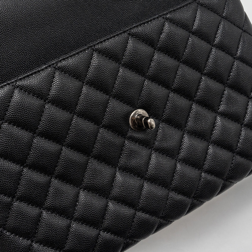 CHANEL MEDIUM COCO HANDLE CAVIAR / LIZARD HANDLE BLACK RUTHENIUM HARDWARE