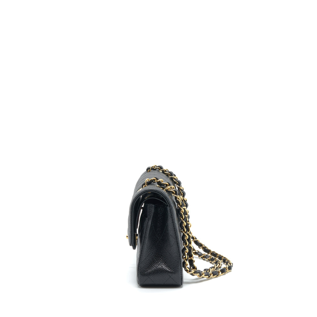 CHANEL SMALL CLASSIC DOUBLE FLAP BAG CAVIAR BLACK LGHW (MICROCHIP)