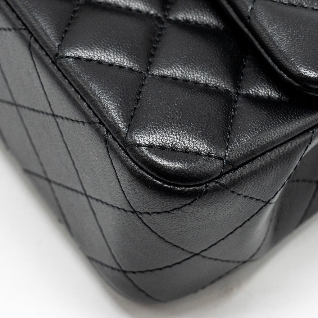 CHANEL TOP HANDLE MINI RECTANGULAR FLAP BAG LAMBSKIN BLACK LGHW (MICROCHIP)