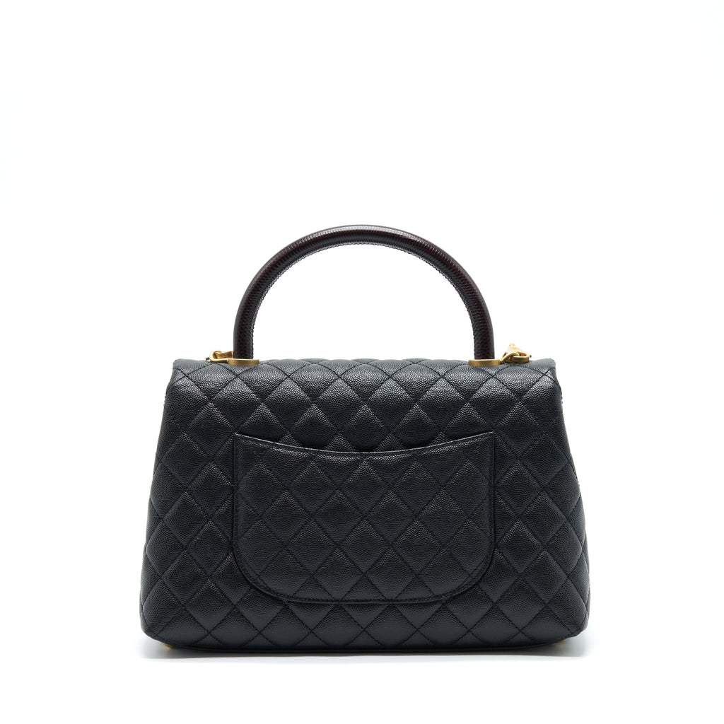 CHANEL MEDIUM COCO HANDLE WITH LIZARD EMBOSSED HANDLE CAVIAR BLACK GHW
