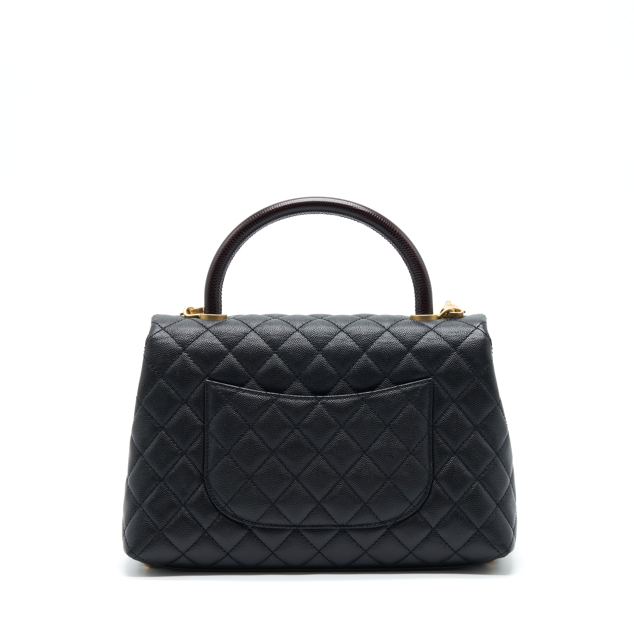 CHANEL MEDIUM COCO HANDLE WITH LIZARD EMBOSSED HANDLE CAVIAR BLACK GHW