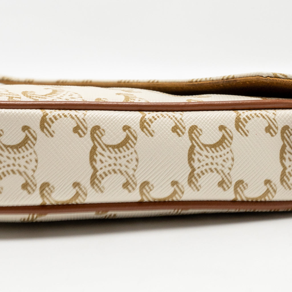 CELINE TRIANGLE SHOULDER BAG TRIOMPHE CANVAS WHITE/TAN