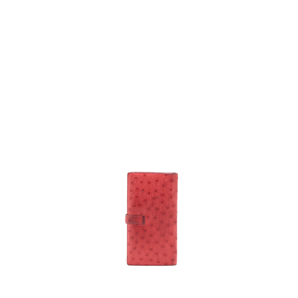 HERMES BEARN LONG WALLET OSTRICH RED SHW SQUARE N