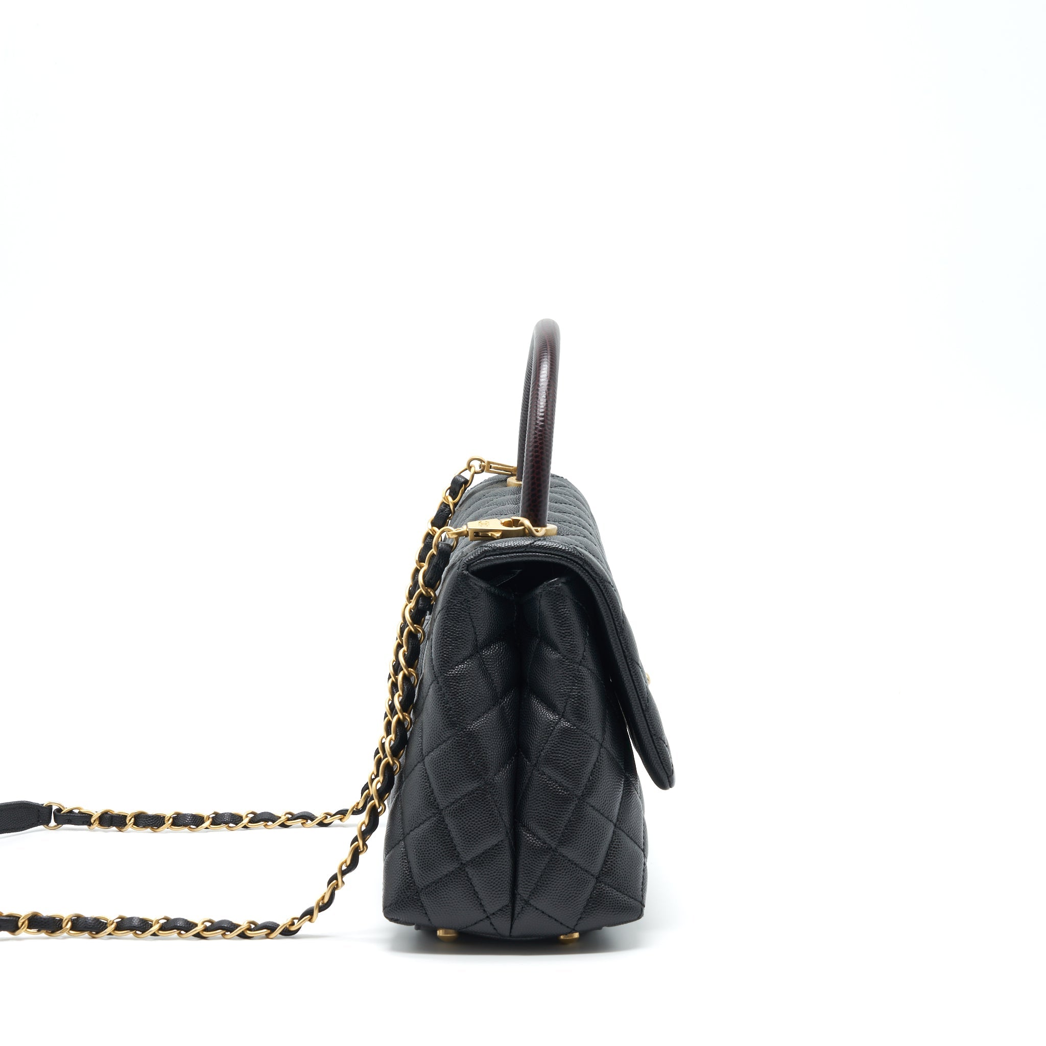 CHANEL MEDIUM COCO HANDLE WITH LIZARD EMBOSSED HANDLE CAVIAR BLACK GHW