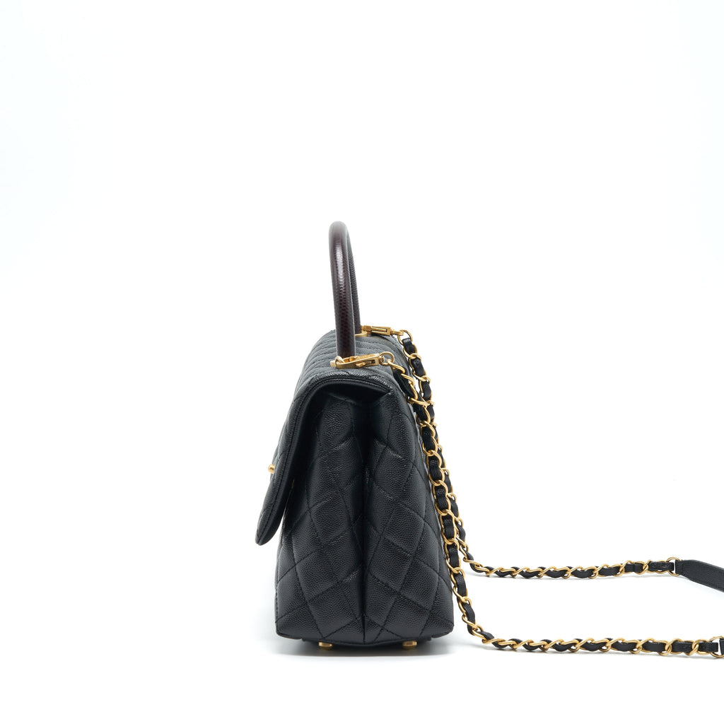 CHANEL MEDIUM COCO HANDLE WITH LIZARD EMBOSSED HANDLE CAVIAR BLACK GHW