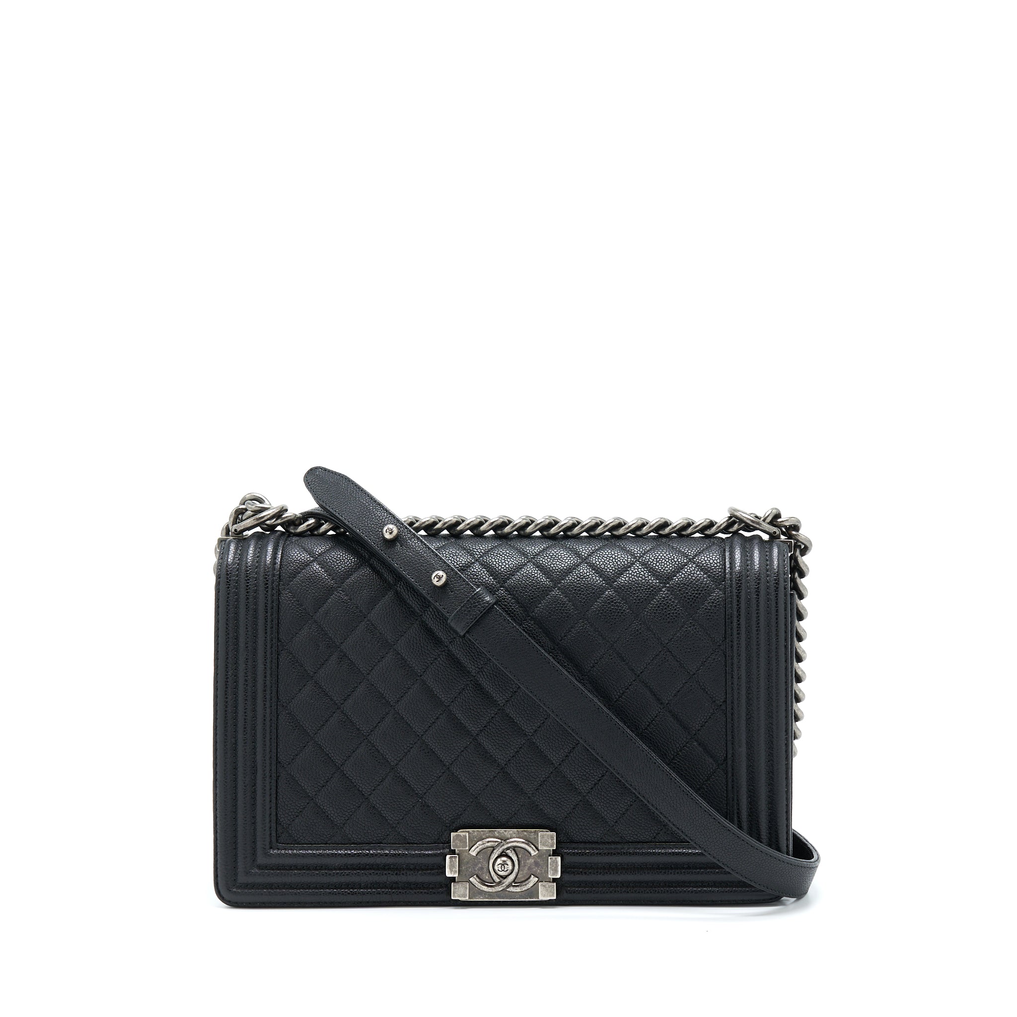 CHANEL NEW MEDIUM 28CM BOY BAG CAVIAR BLACK RUTHENIUM SHW