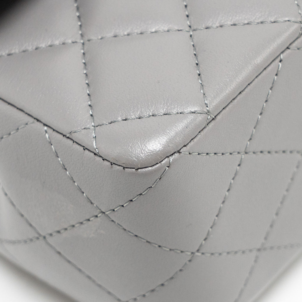 CHANEL 22K METAL TOP HANDLE MINI RECTANGULAR FLAP BAG LAMBSKIN GREY GHW (MICROCHIP)