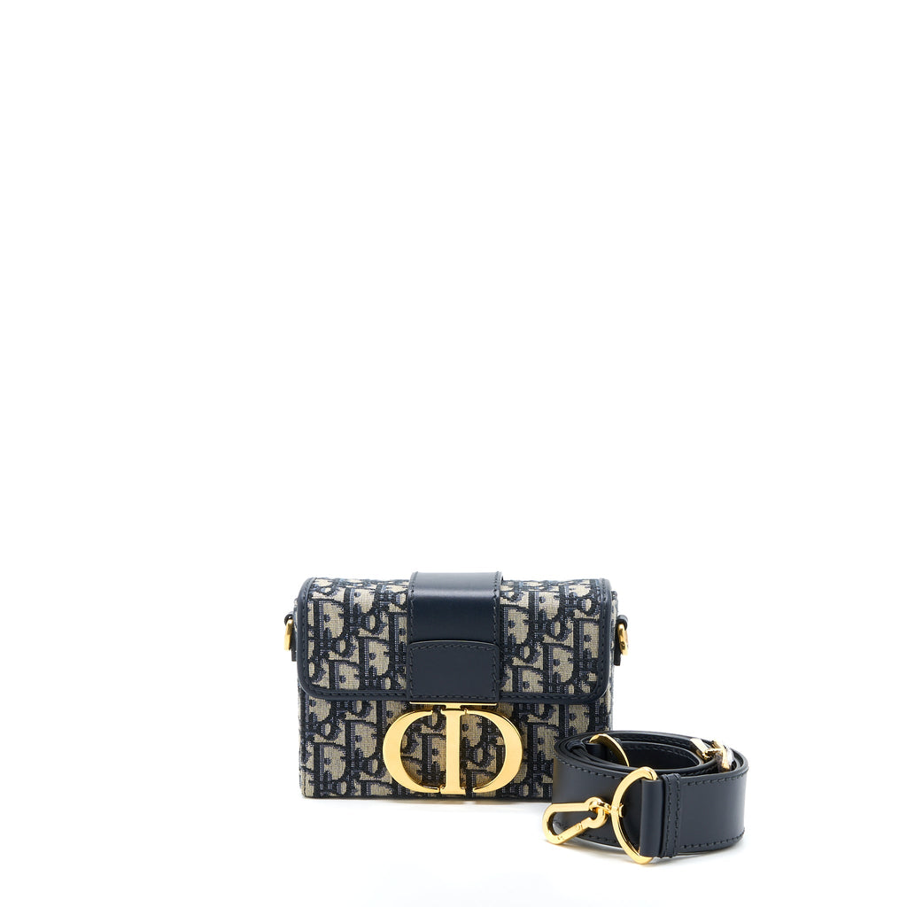 DIOR 30 MONTAIGNE MINI BOX BAG BLUE OBLIQUE GHW