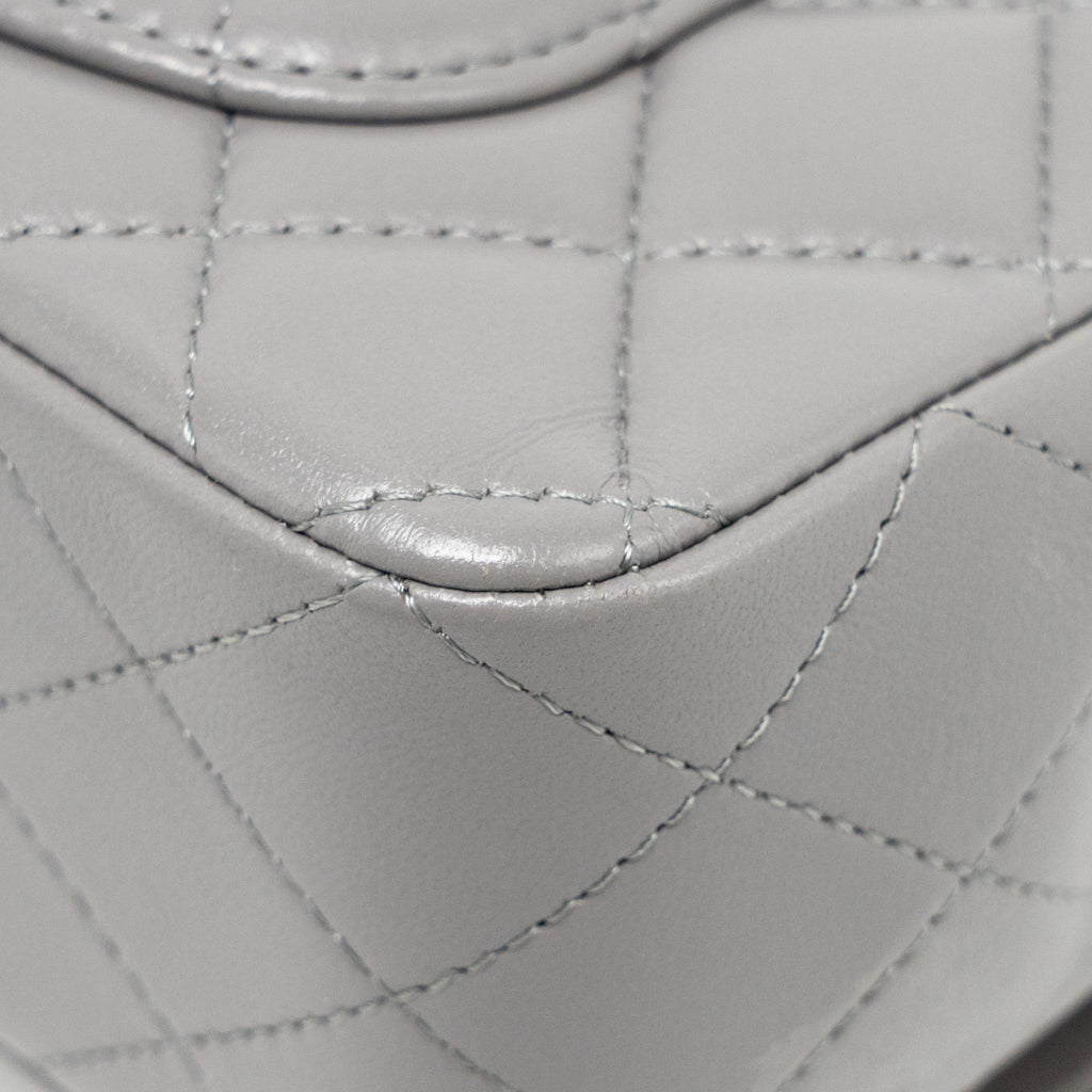CHANEL 22K METAL TOP HANDLE MINI RECTANGULAR FLAP BAG LAMBSKIN GREY GHW (MICROCHIP)