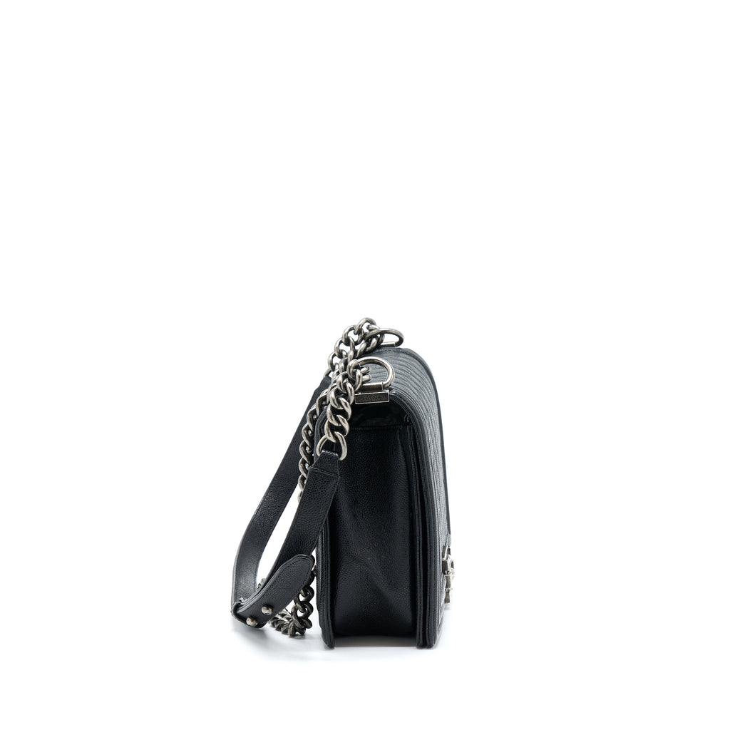 CHANEL NEW MEDIUM 28CM BOY BAG CAVIAR BLACK RUTHENIUM SHW