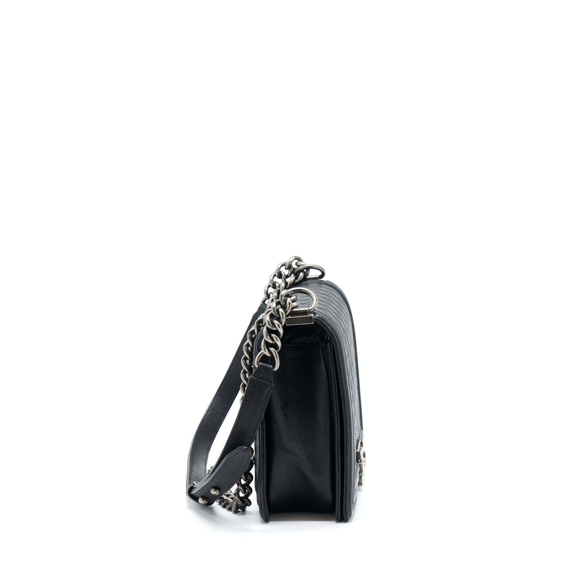 CHANEL NEW MEDIUM 28CM BOY BAG CAVIAR BLACK RUTHENIUM SHW