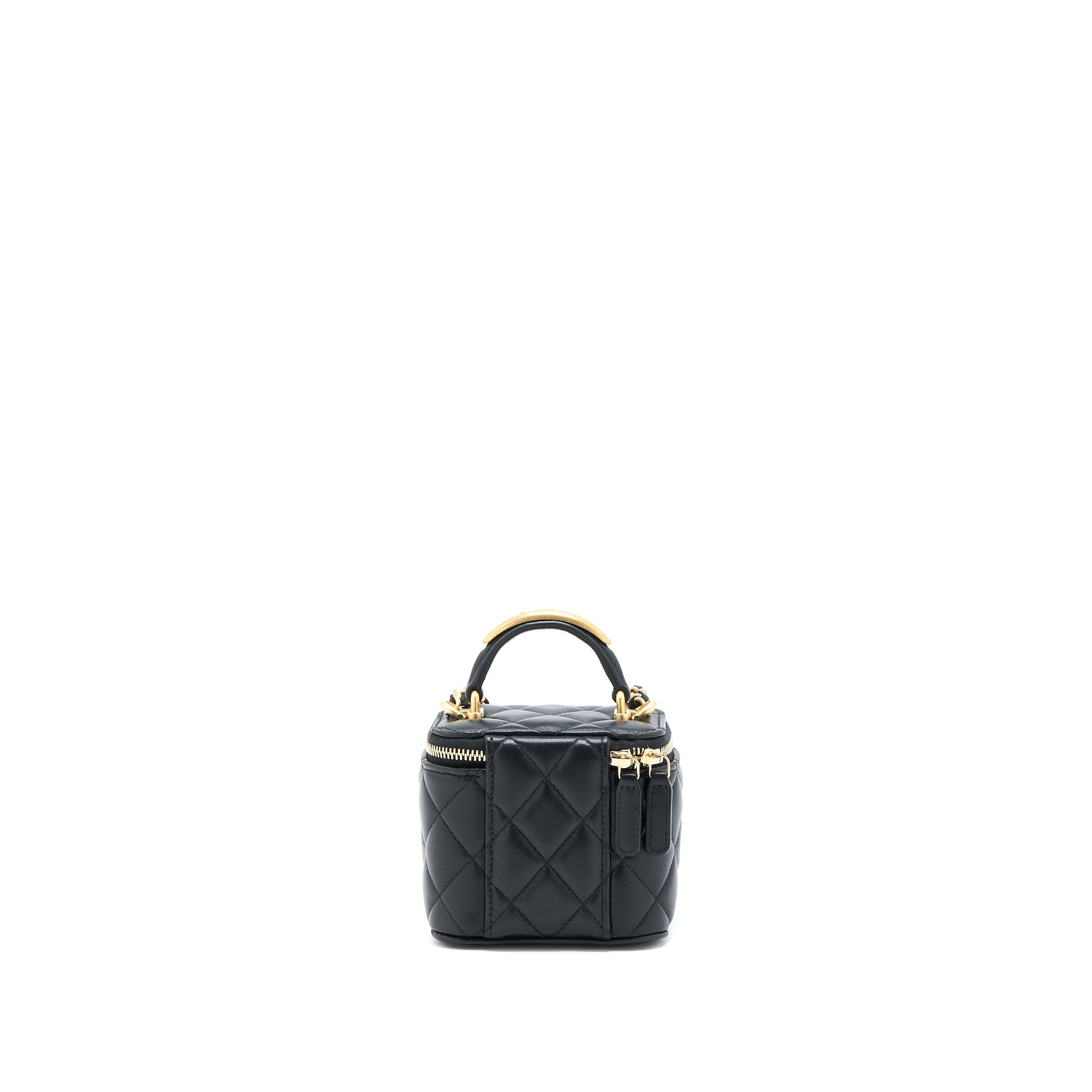 CHANEL 22B DETAILED TOP HANDLE MINI VANITY WITH CHAIN LAMBSKIN BLACK BRUSHED GHW