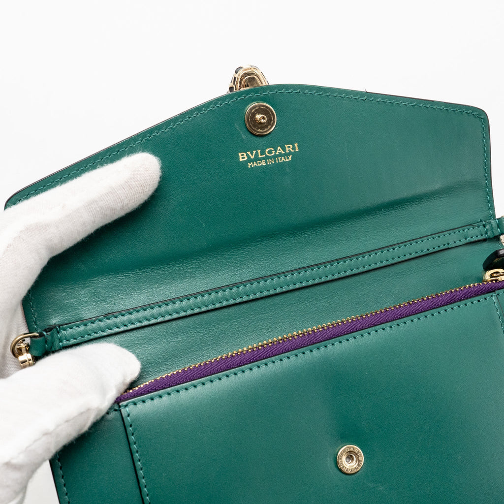 BVLGARI SERPENTI FOREVER WALLET ON CHAIN CALFSKIN GREEN LGHW