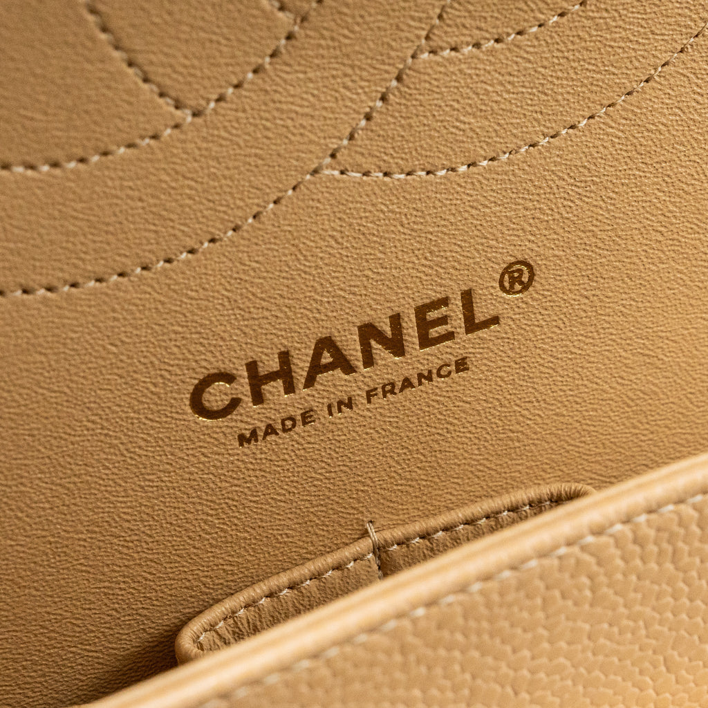CHANEL JUMBO CLASSIC DOUBLE FLAP CAVIAR BEIGE LGHW (MICROCHIP)