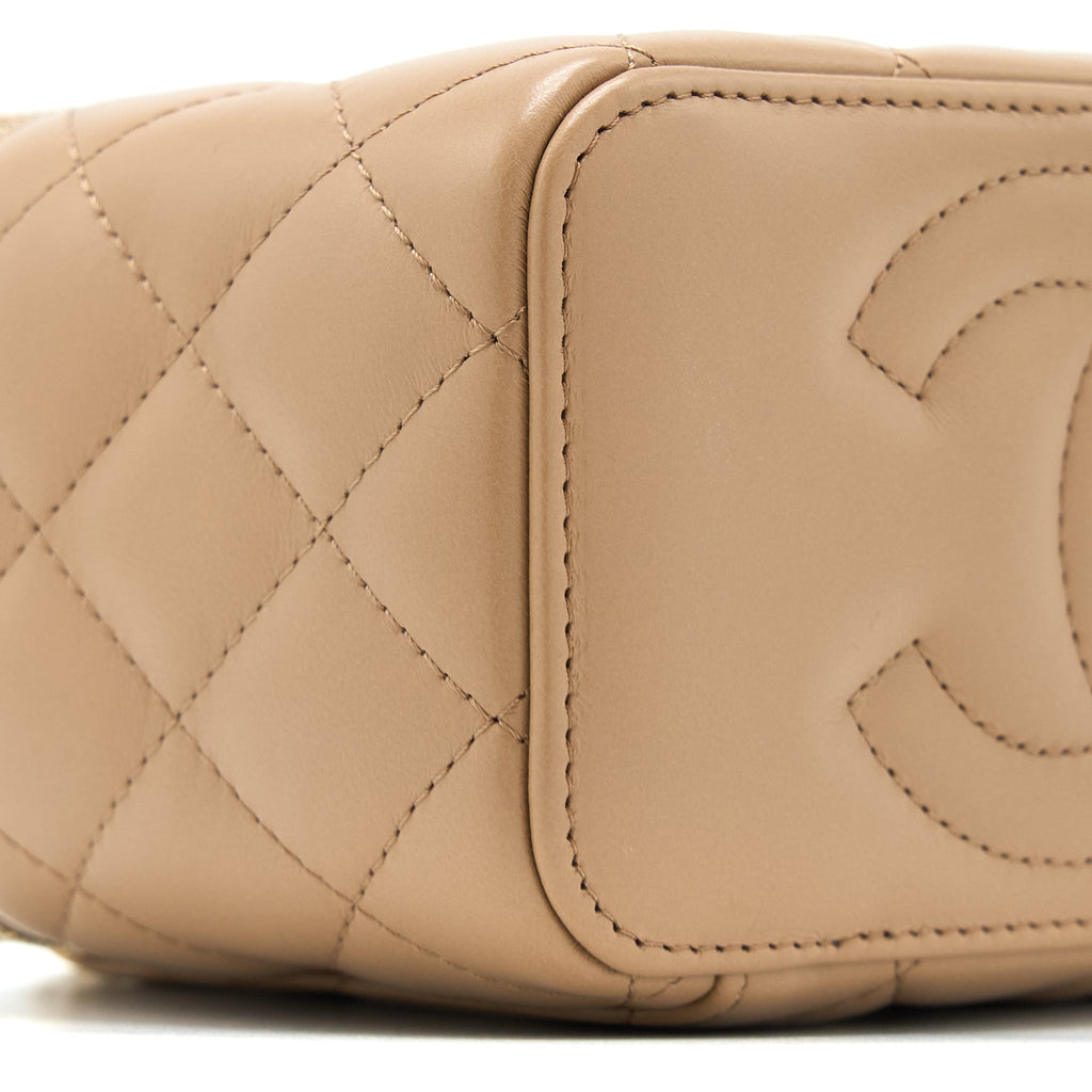 CHANEL 22K GOLD PILLAR ADJUSTABLE CHAIN LONG VANITY LAMBSKIN BEIGE BRUSHED GHW (MICROCHIP)