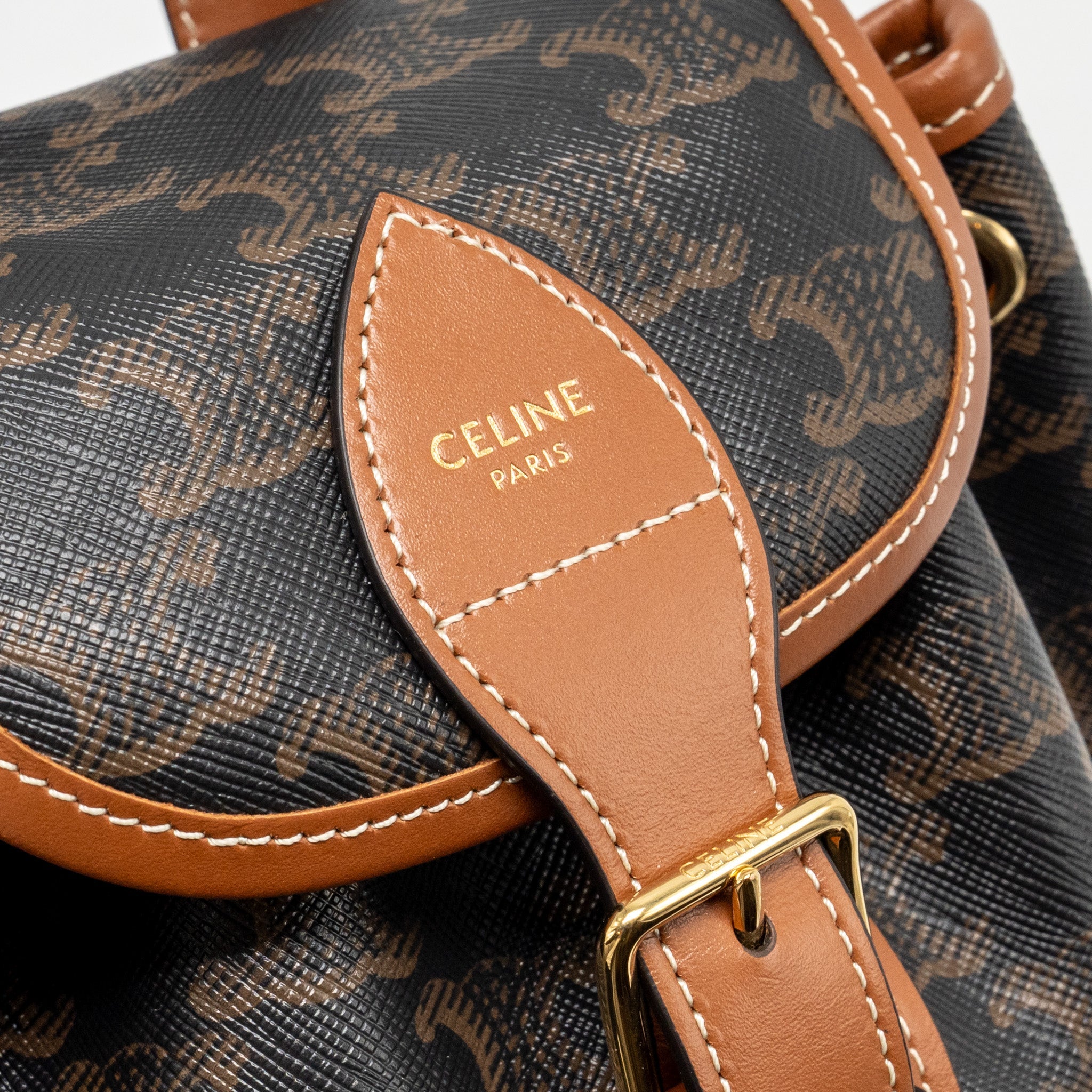CELINE MINI BACKPACK FOLCO TRIOMPHE CANVAS/CALFSKIN TAN GHW