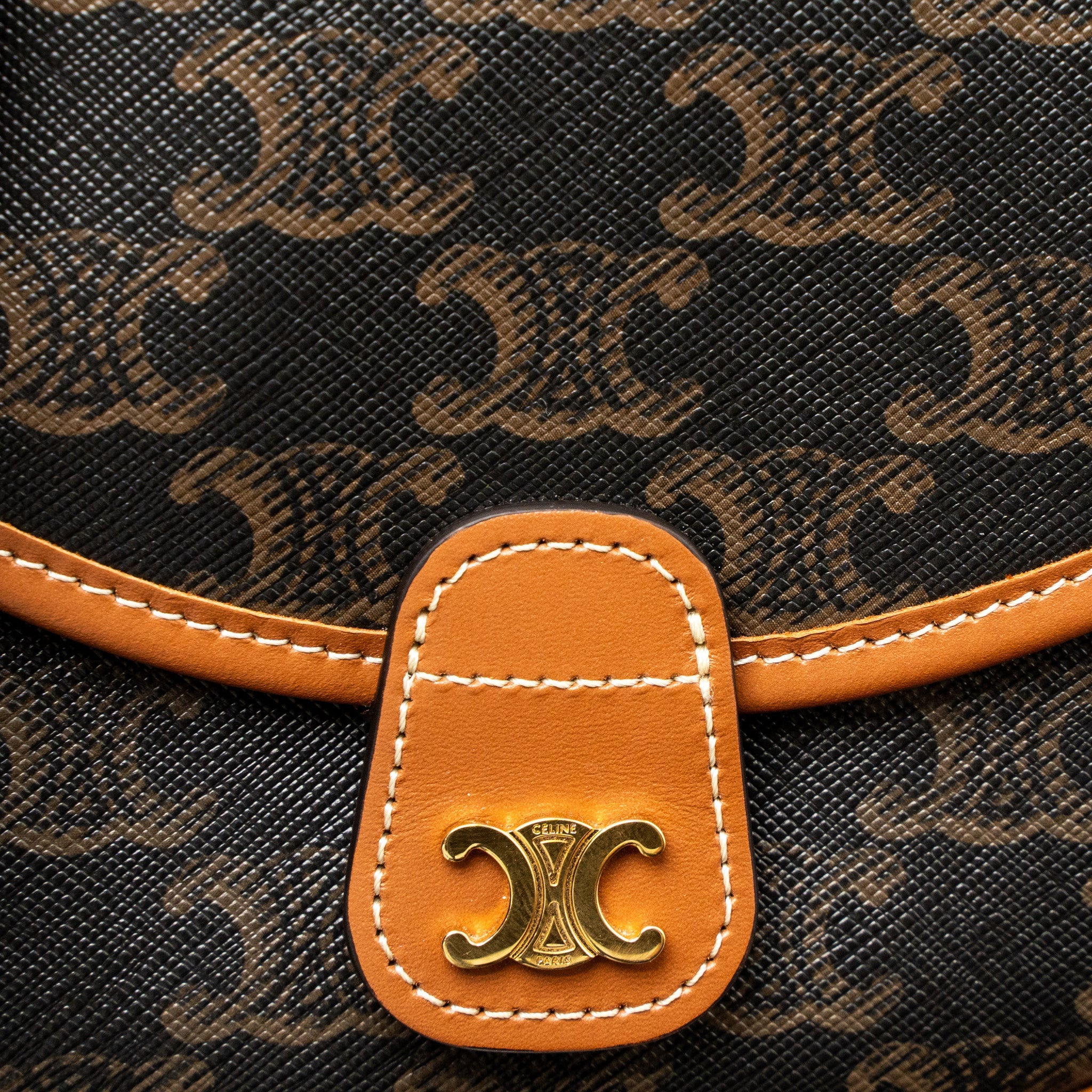 CELINE MINI BESACE IN TRIOMPHE CANVAS/CALFSKIN TAN GHW