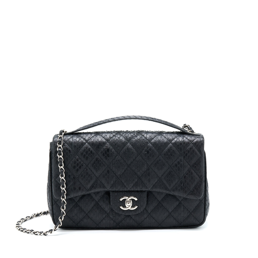 CHANEL TOP HANDLE FLAP BAG PYTHON BLACK SHW