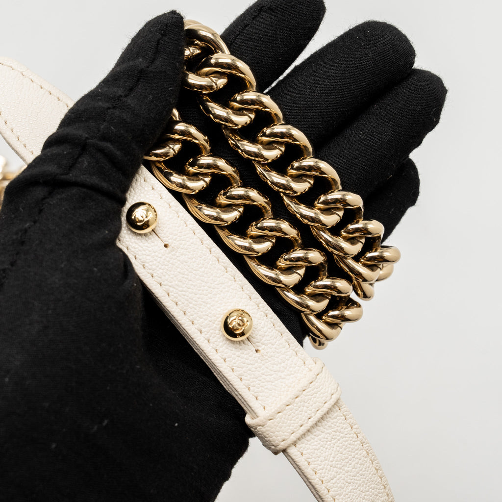 CHANEL MEDIUM BOY BAG CAVIAR WHITE LGHW