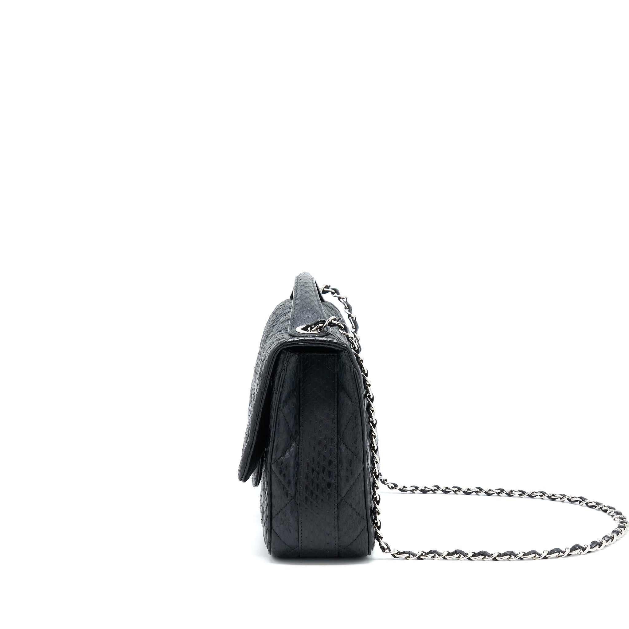 CHANEL TOP HANDLE FLAP BAG PYTHON BLACK SHW