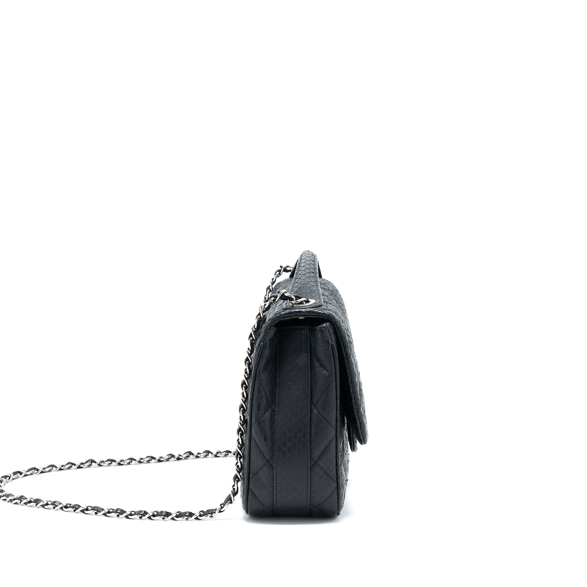 CHANEL TOP HANDLE FLAP BAG PYTHON BLACK SHW