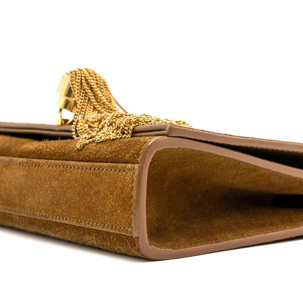 SAINT LAURENT KATE CHAIN WALLET WITH TASSEL SUEDE BROWN GHW