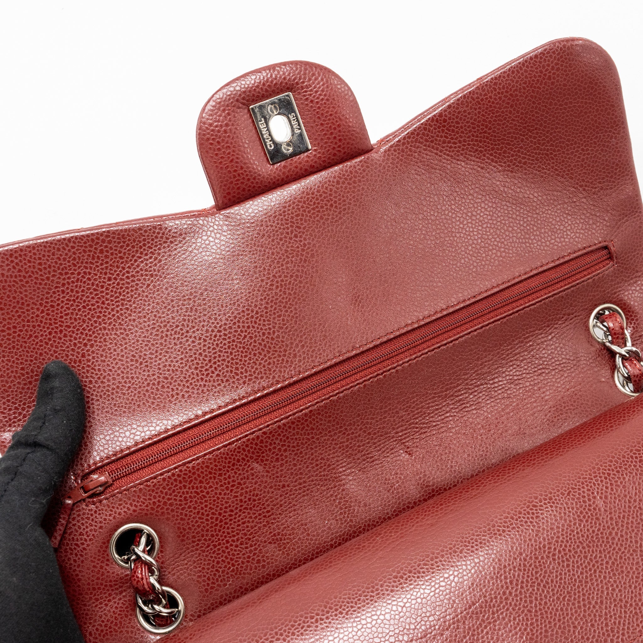 CHANEL CLASSIC JUMBO DOUBLE FLAP BAG CAVIAR DARK RED SHW